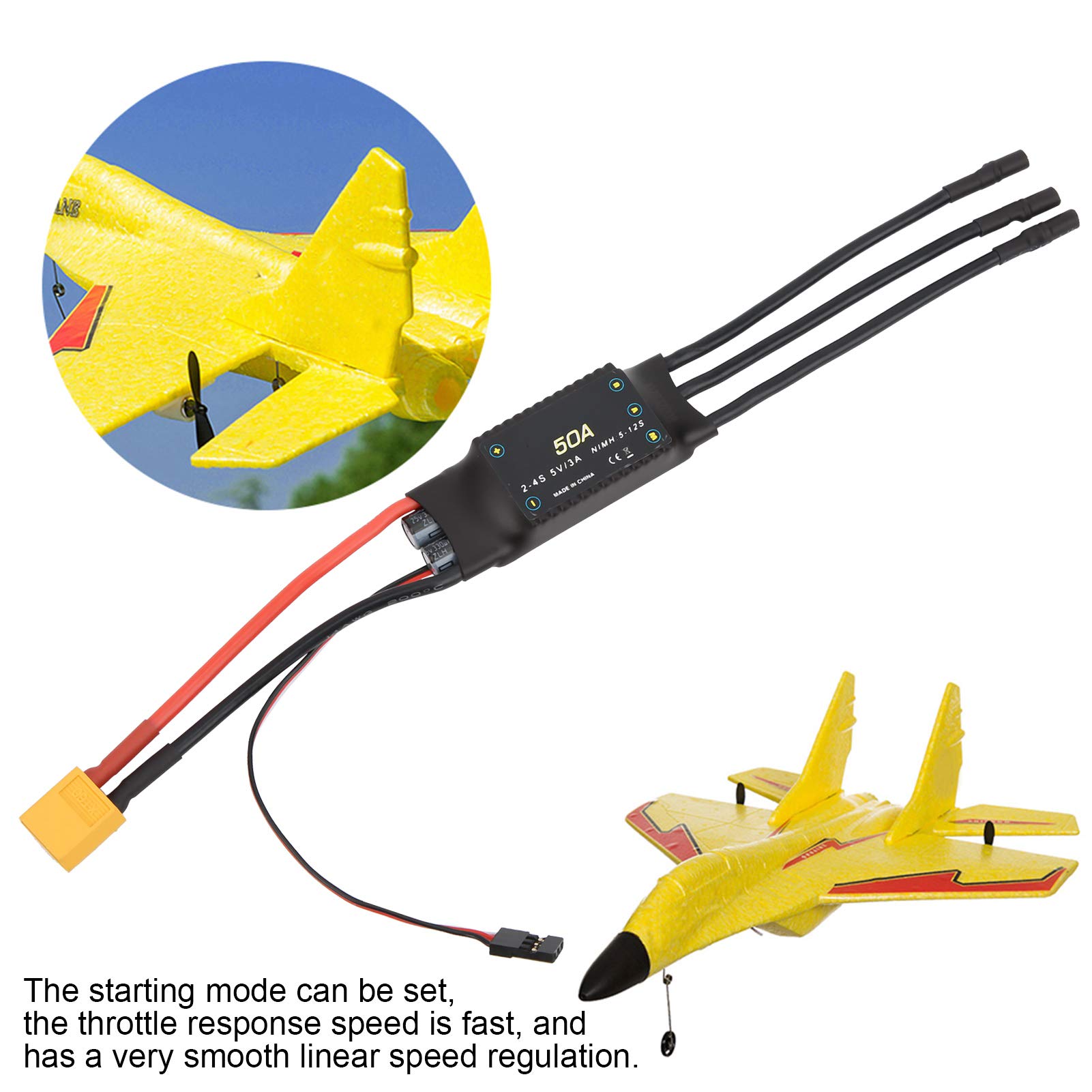 Dilwe RC ESC, 50A Brushless ESC Drehzahlregler 5V/3A BEC Output for RC Drone, Foam Flugzeuge, Model Airplane Accessories