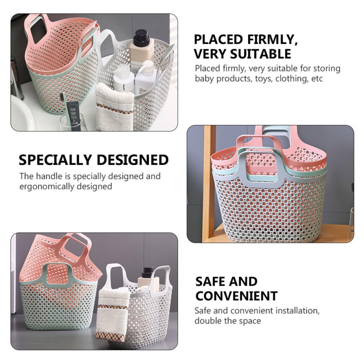 MAGICLULU 2 Pezzi Cestino Portaoggetti da Bagno Portatile in Plastica Pp Design Traforato, Salvaspazio e Installazione Sicura per Organizzare Prodotti e Abbigliamento
