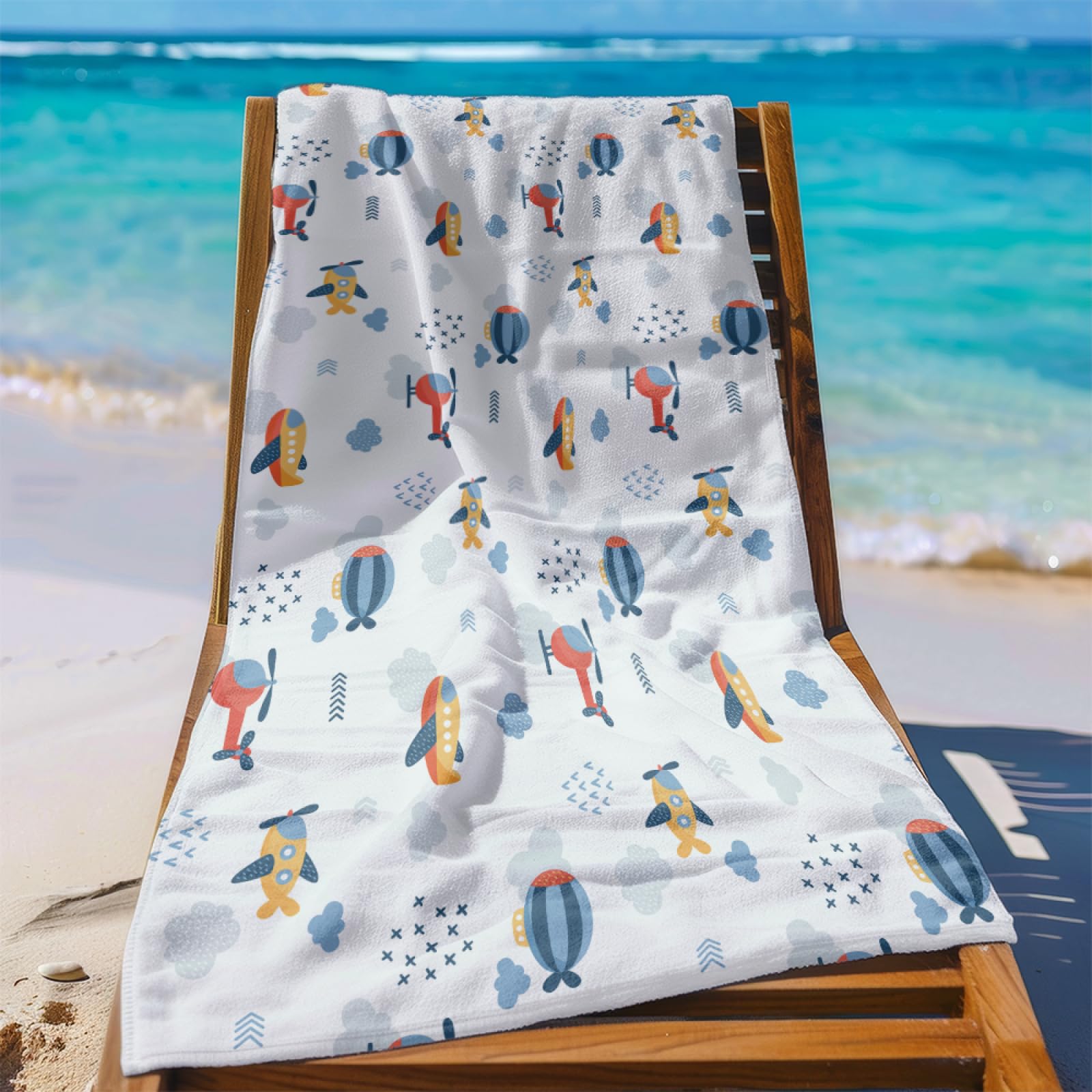 Strandtuch 200X200 Flugzeug Blaue Cartoon Strandtücher Mikrofaser Kompakt und Sandfest,Strand Handtuch,Leicht und Schnelltrocknend Reisehandtuch für Den Strand,Gym
