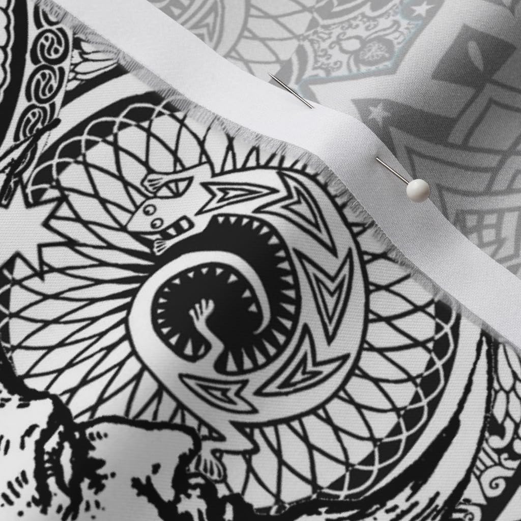 Spoonflower Fabric - Celestial Sun Moon Stars Black White Space Printed on Organic Cotton Sateen Fabric by The Yard - Sewing Quilting Apparel Home Decor