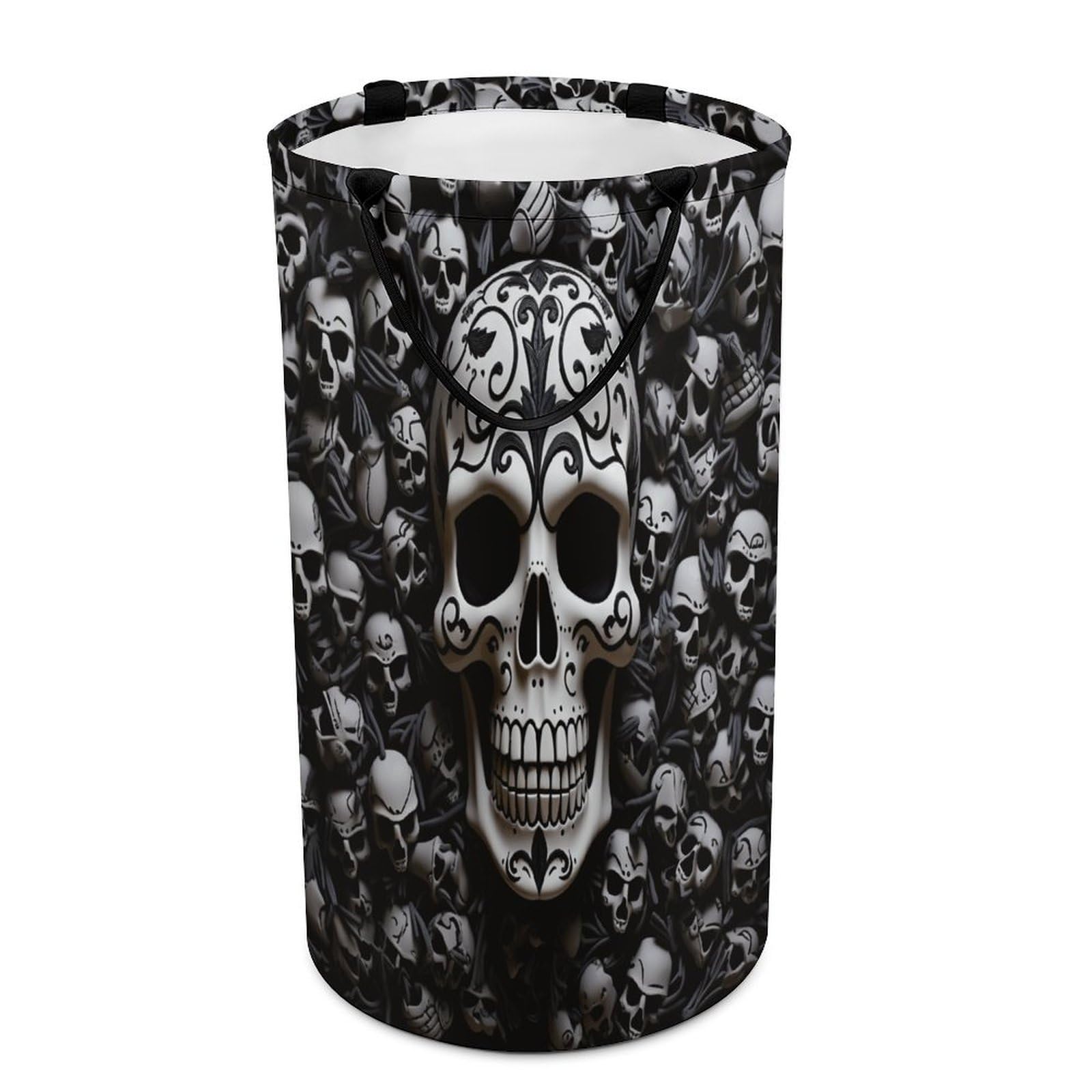 Black And White Skulls Dirty Clothes Basket Large Capacity Laundry Basket Freestanding Laundrys Hampers Tall Collapsible Clothes Hamper for Blankets Toys