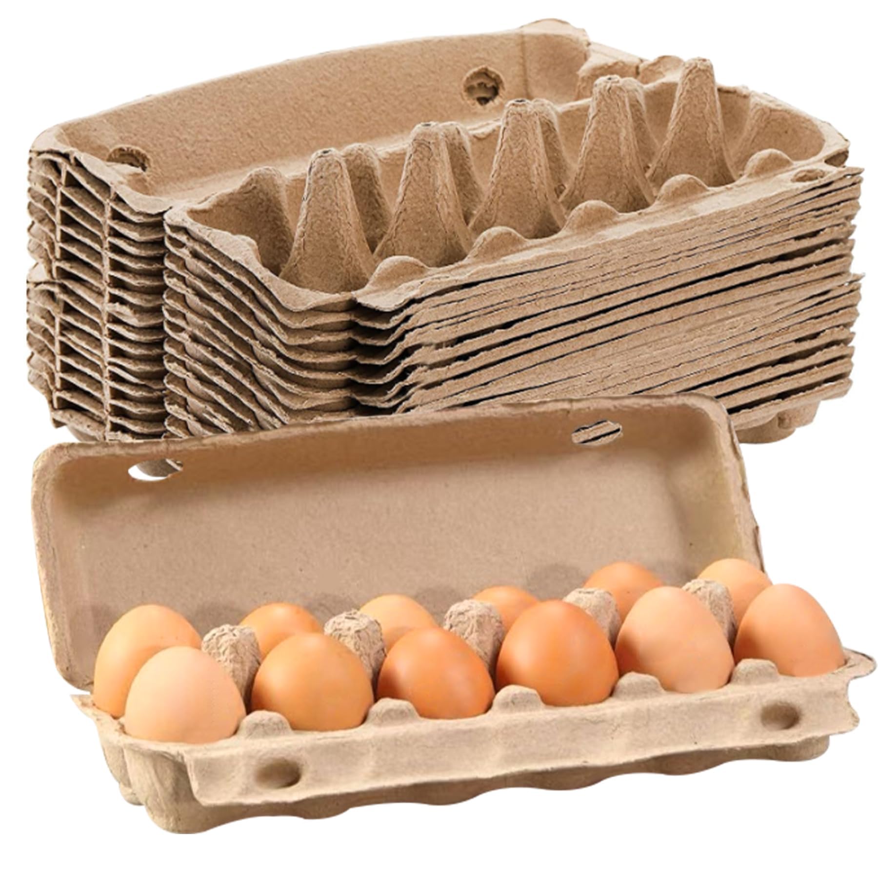 NALACAL 20Pcs Egg Cartons Egg Storage Containers, Blank Natural Pulp Egg Cartons 12 Count for Chicken Eggs Reusable, Strong Sturdy Cardboard Material Egg Crate Bulk for Refrigerator