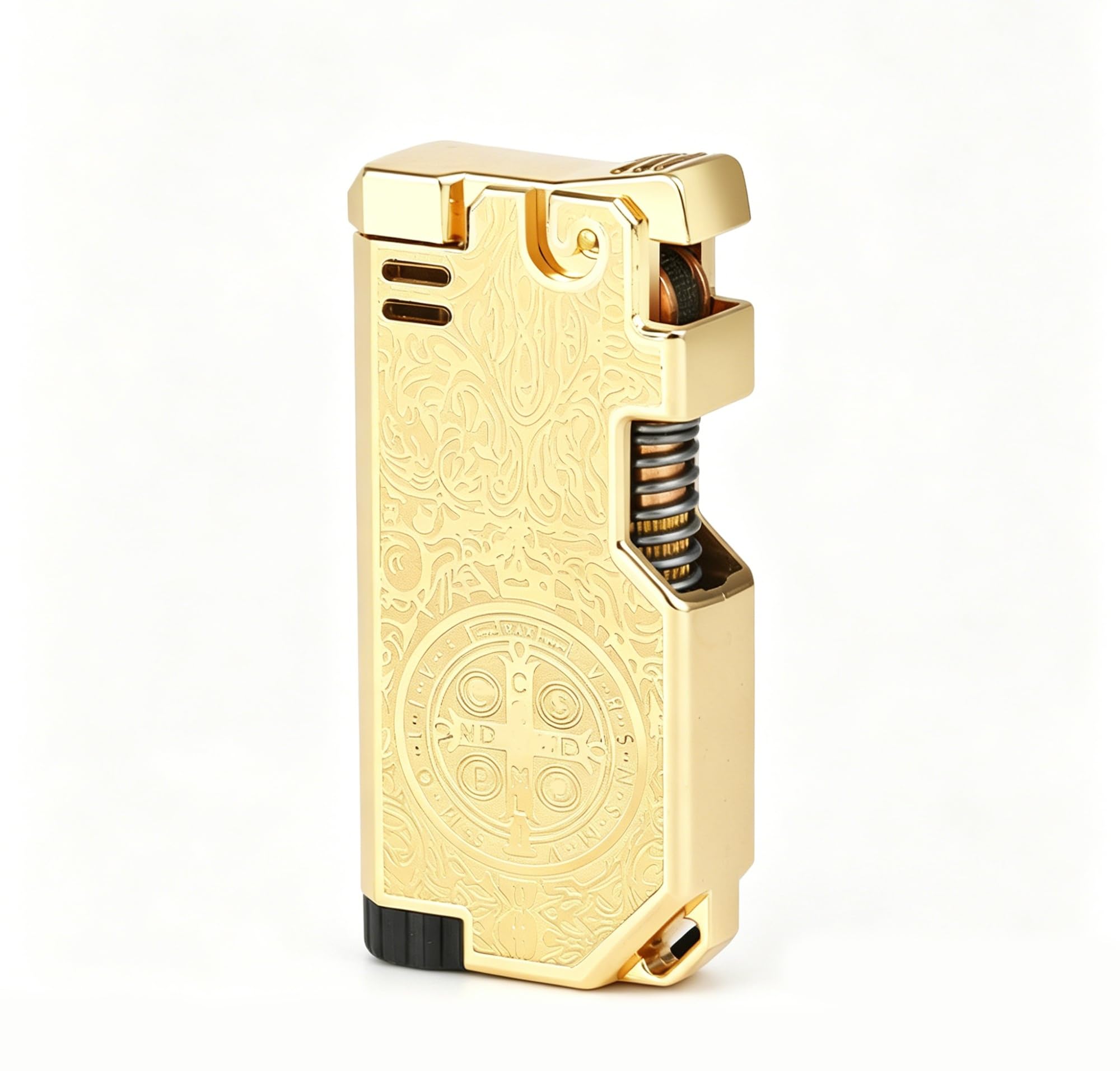 Retro Metal Lighter, Refillable Butane Lighters with Antique Crank Wheel(Gold7)