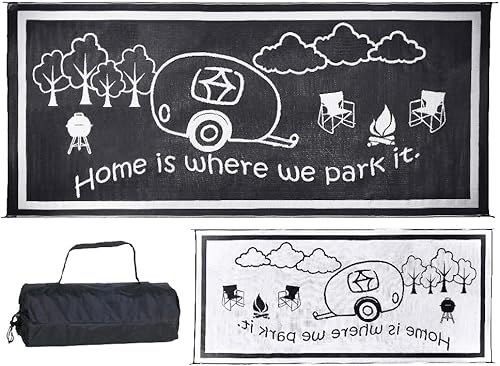 Stylish Camping RH8181 - Alfombra para hogar de autocaravana, negrablanca, 8 pies x 18 pies