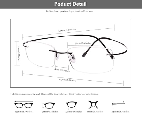 Miniatura 6 de Agstum Lentes ópticos sin montura de titanio con montura flexible sin bisagras lente transparente