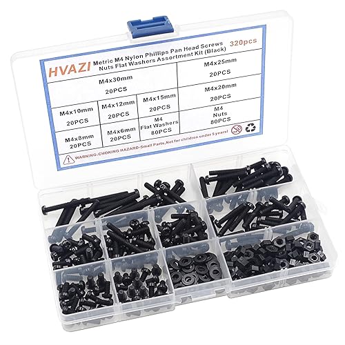 Vista 6 de Metric M4 - Kit surtido de tornillos de cabeza plana Phillips de nailon Phillips (Negro-M4)