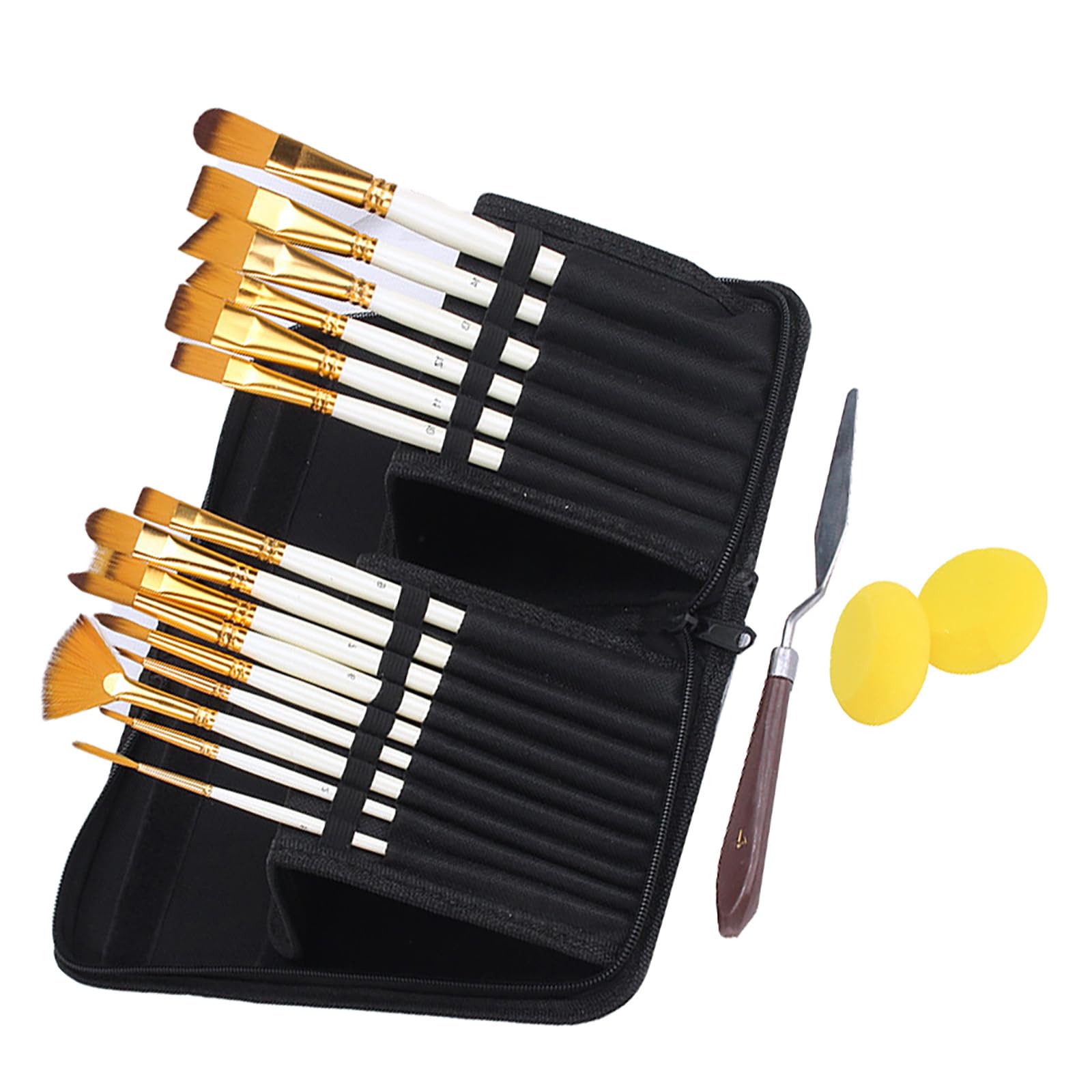 Set di pennelli per artisti di 15 Forme Diverse con 1 tavolozza, Kit di pennelli in Spugna per Pittura, Custodia per Pittura acrilica, Olio, Acquerello, guazzo