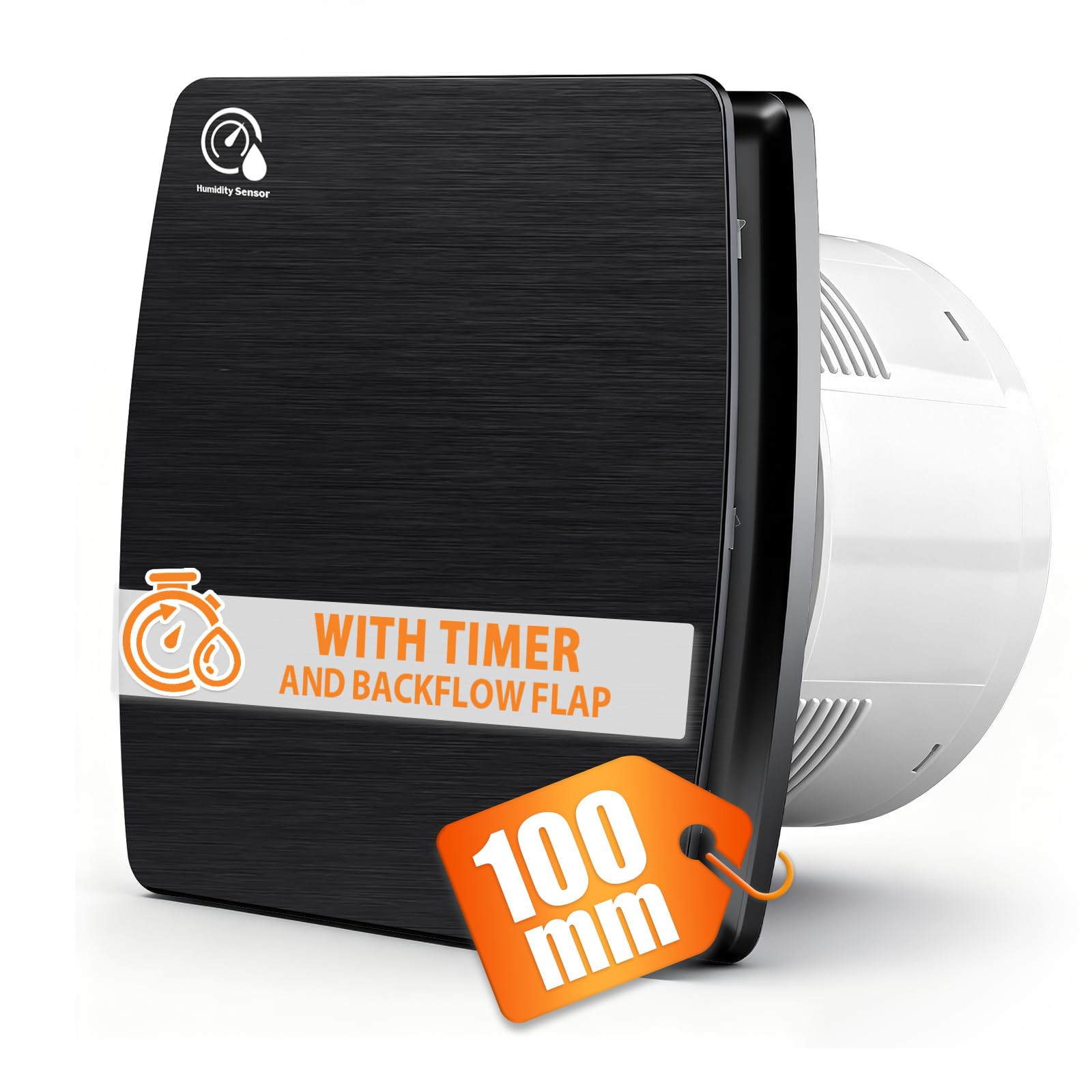 XIIW Silent Bathroom Extractor Fan with Timer, 4'' / 100mm Bathroom Fan with Backflow Flap, 95m³/h | 12 Watt | 34dB - Black