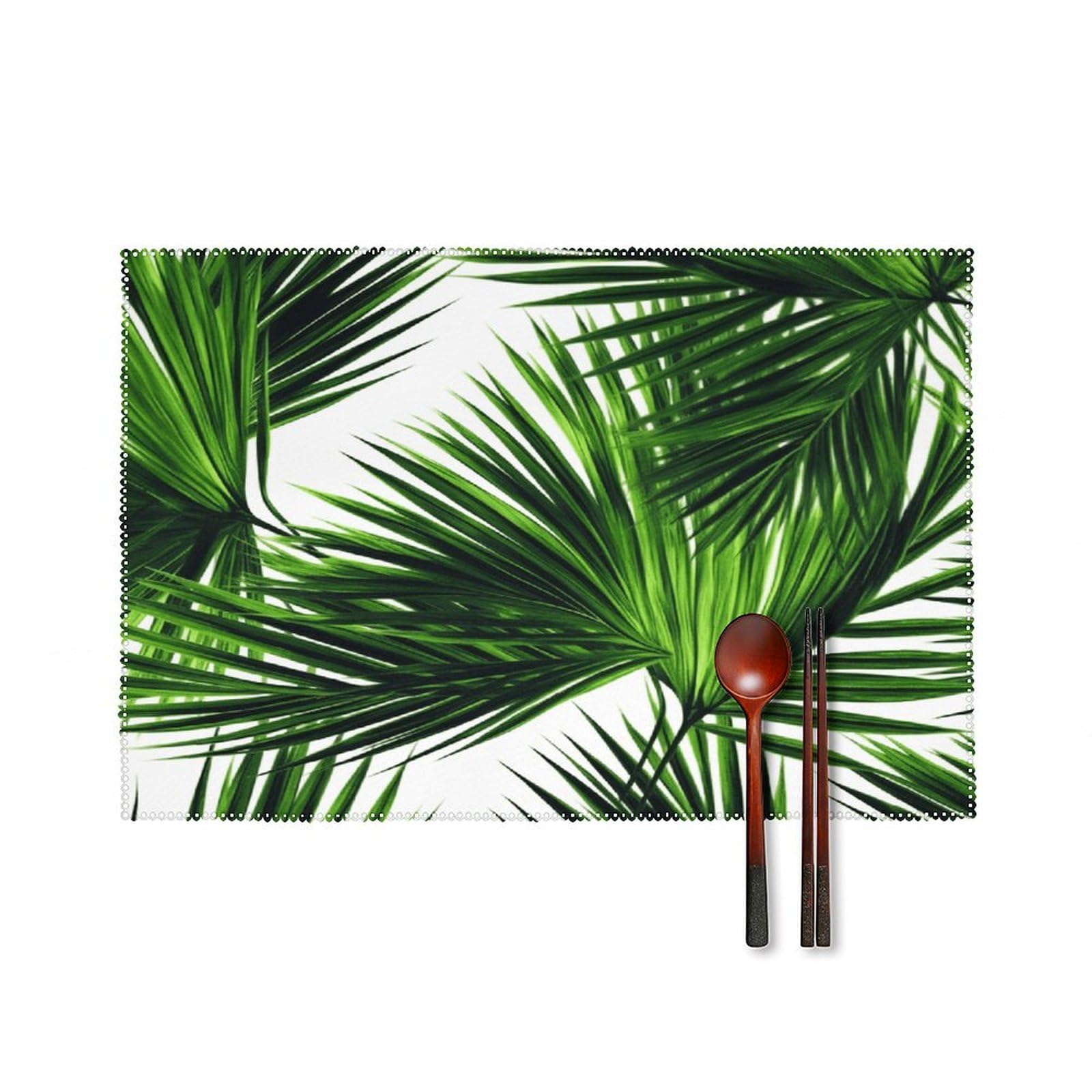 Fekiloot Style Palm Tree Green Leaves Placemats Set Of 6,Table Mat