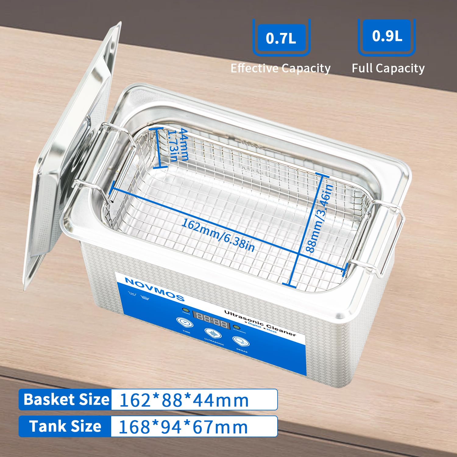 Ultradźwiękowa myjka ultradźwiękowa, 900 ml, ultradźwiękowa maszyna do kawitacji sonicznej z cyfrowym timerem do czyszczenia, biżuterii, części, narzędzi dentystycznych, laboratorium, okularów