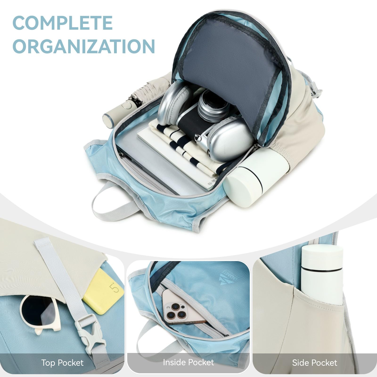 Mochila pequeña de senderismo de 15 litros para mujeres y hombres, mochila plegable ligera para acampar viajes al aire libre, Azul 4