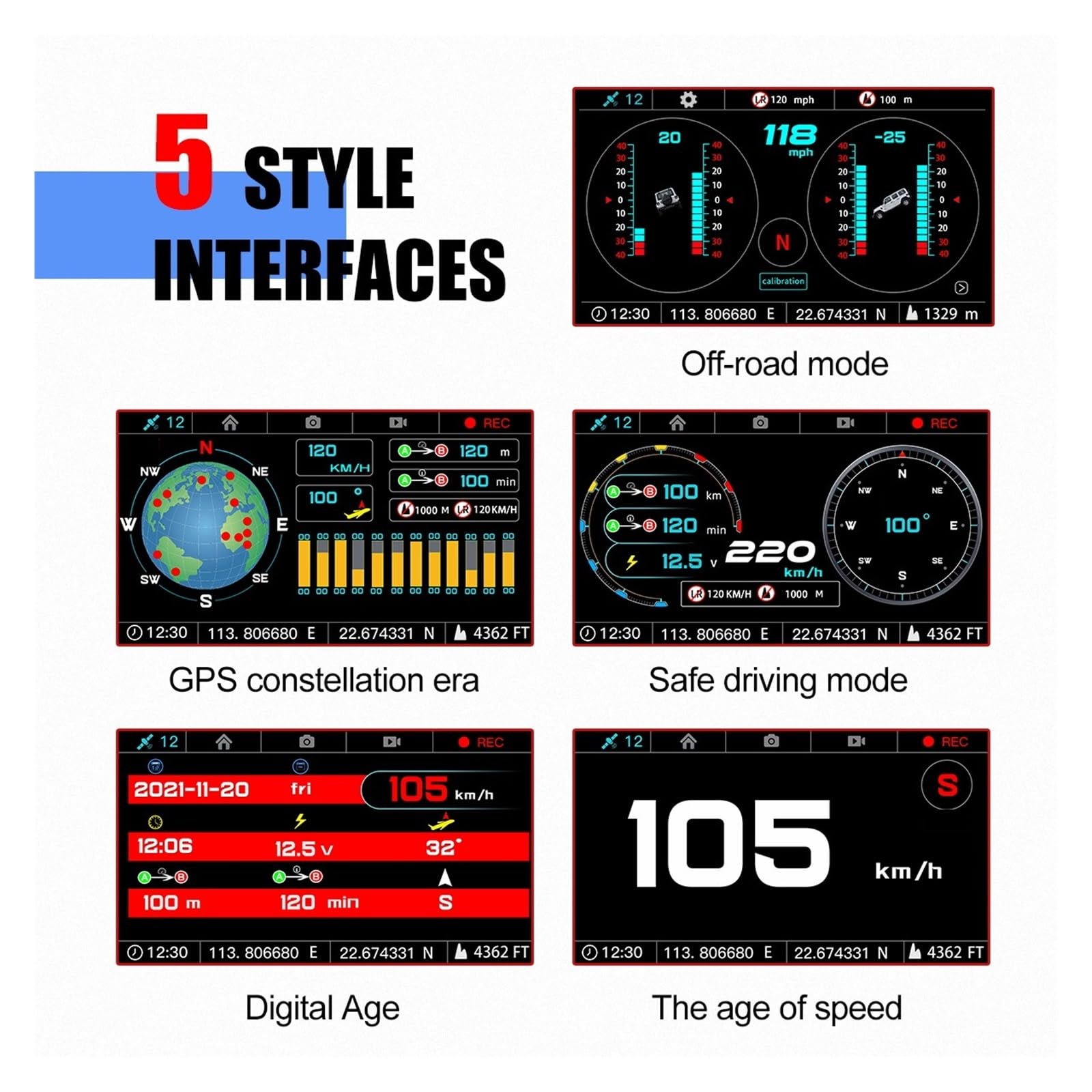 Compteur De Pente Horizontale De Voiture G5, Inclinomètre GPS, Compteur De Vitesse, Boussole, Angle De Pas, Écran Tactile, Affichage Tête Haute HUD