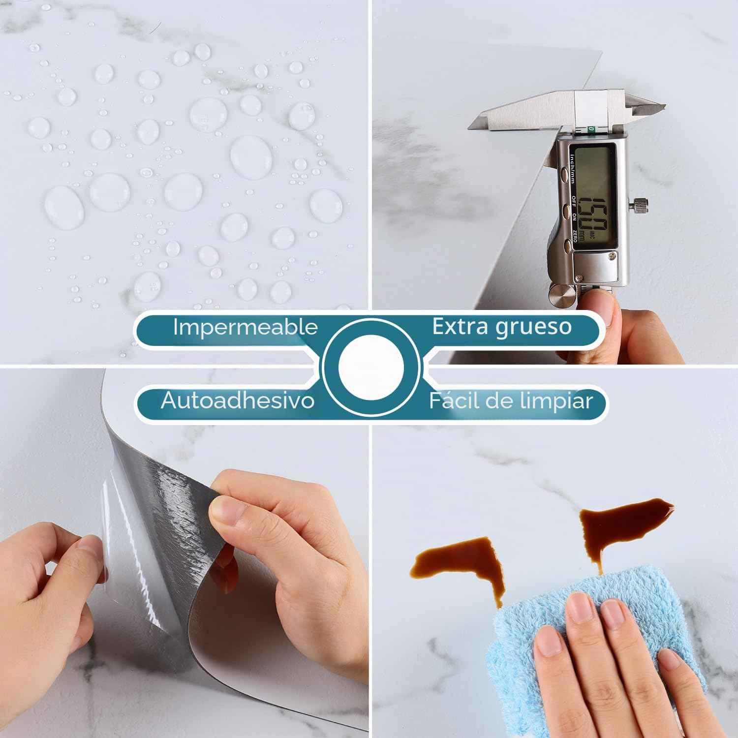 VEELIKE Suelo Vinilo Autoadhesivo Efecto Marmol Blanco Vinilos Cocina Azulejos Baldosas Adhesivas Suelo Salon Vinilo Suelo Autoadhesivo Baño Impermeable Papel Adhesivo Suelo 60cm x 30cm 12 Piezas