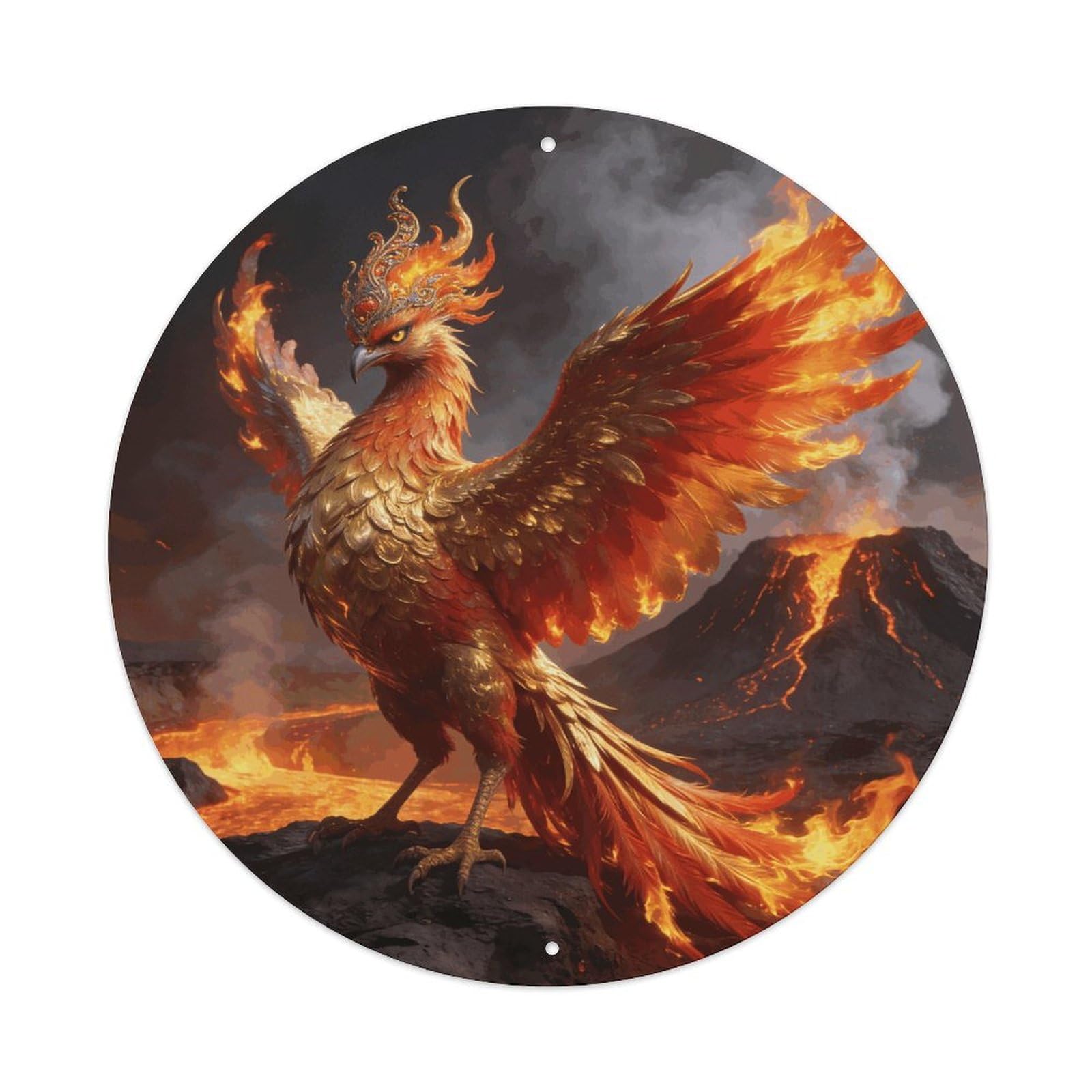 LZQPOEAS Pheonix Round Aluminum Wall Art Sign, Metal Indoor Wall Decor with Holes, Durable Circular Aluminum Plaque for Home, Bar, Cafe, Living Room, And Office Decoration