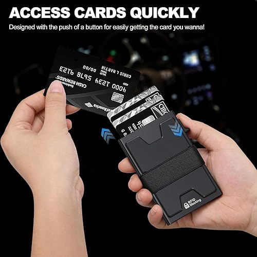 Miniatura 52 de Cartera delgada de aluminio para hombre, placa trasera expandible duradera, bloqueo RFID, billetera desplegable de metal minimalista, con capacidad