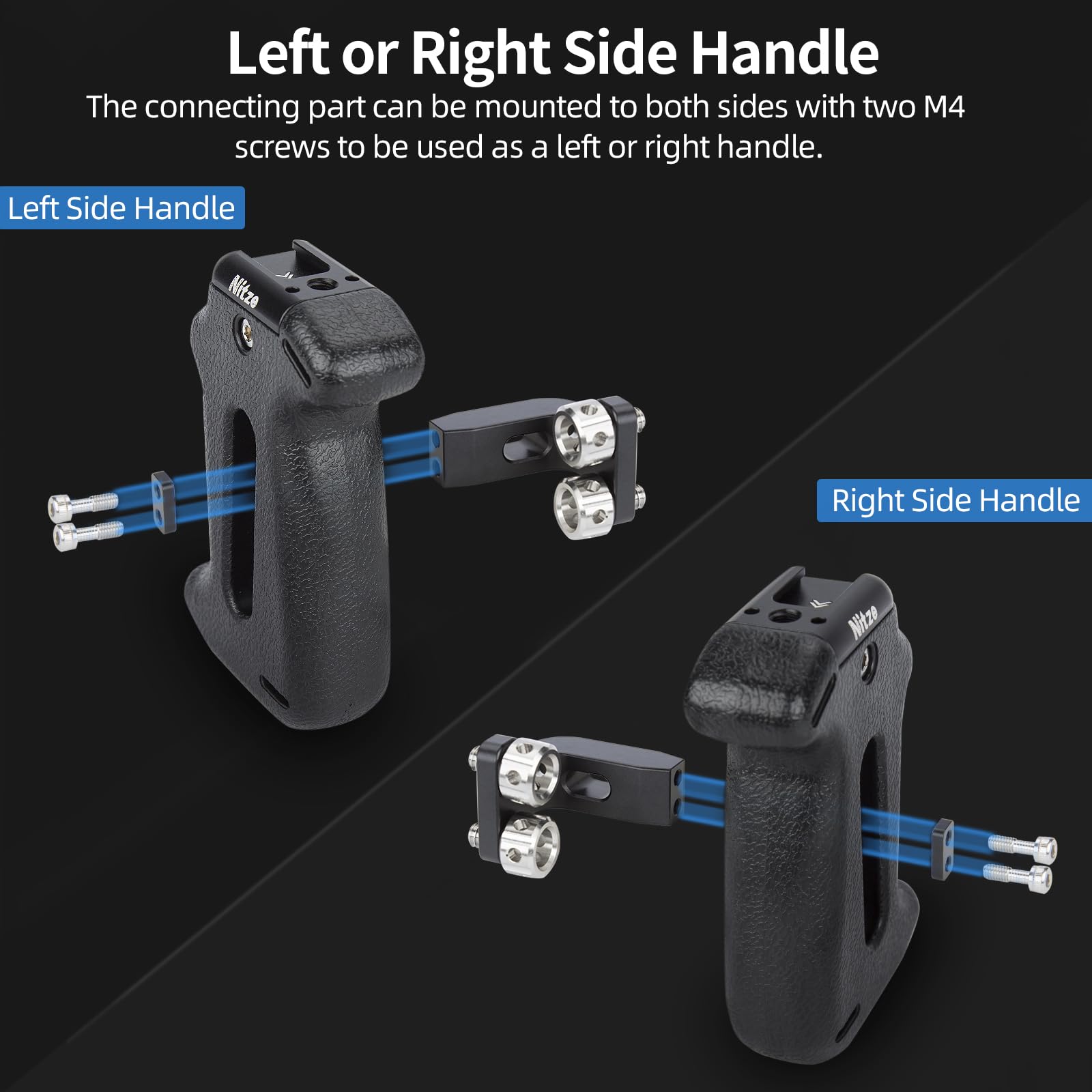 Nitze Mini Side Handle with Dual 1/4 Screws, Camera Side Handle with Built-in Cold Shoe and 1/4 Mounting Hole, Direction and Position Adjustable for Camera Cage - PA22-H2