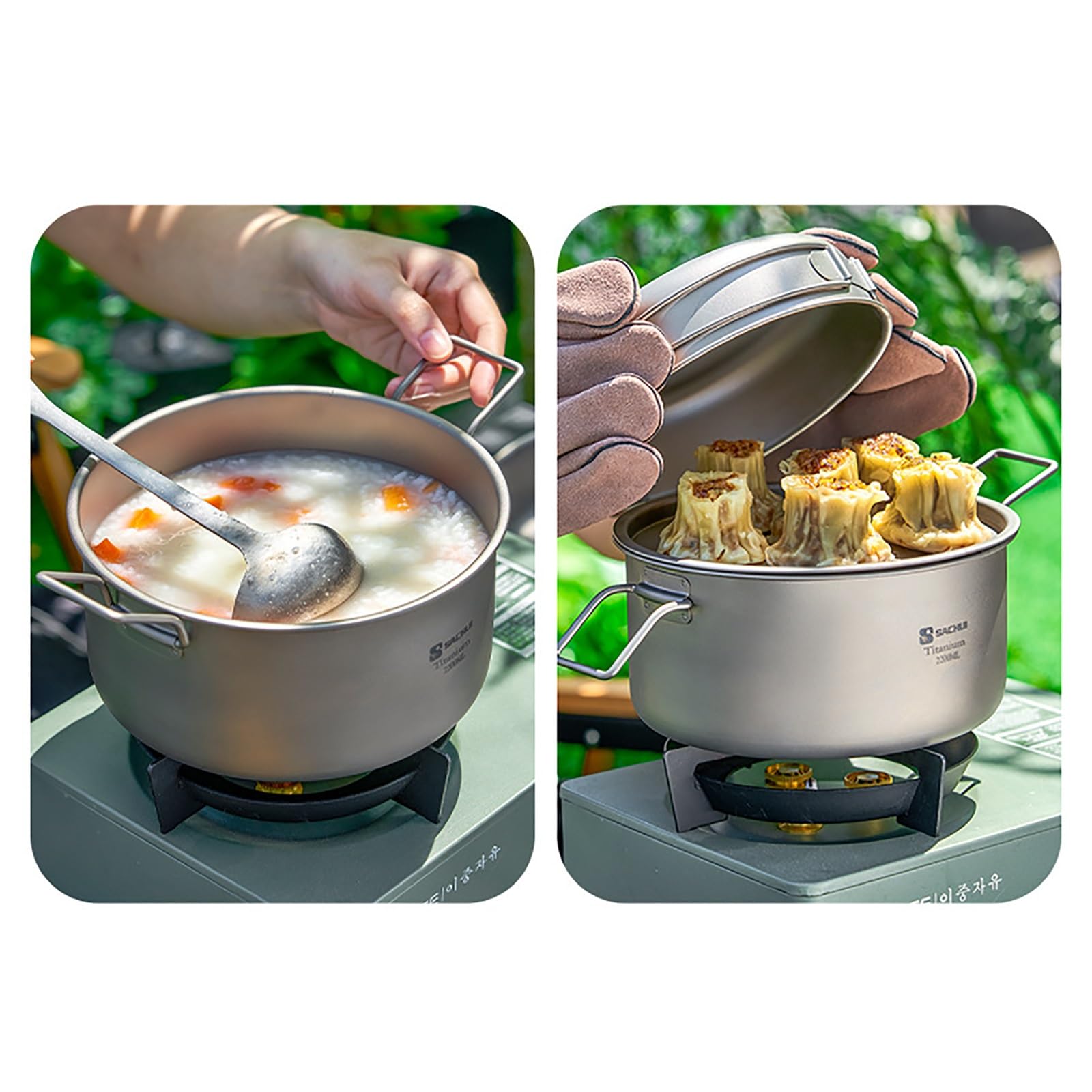 Cocina Camping de Titanio para Acampar, Camping Accesorios para Exteriores, Senderismo Accesorios, olla de Sopa Familiar de Gran Capacidad