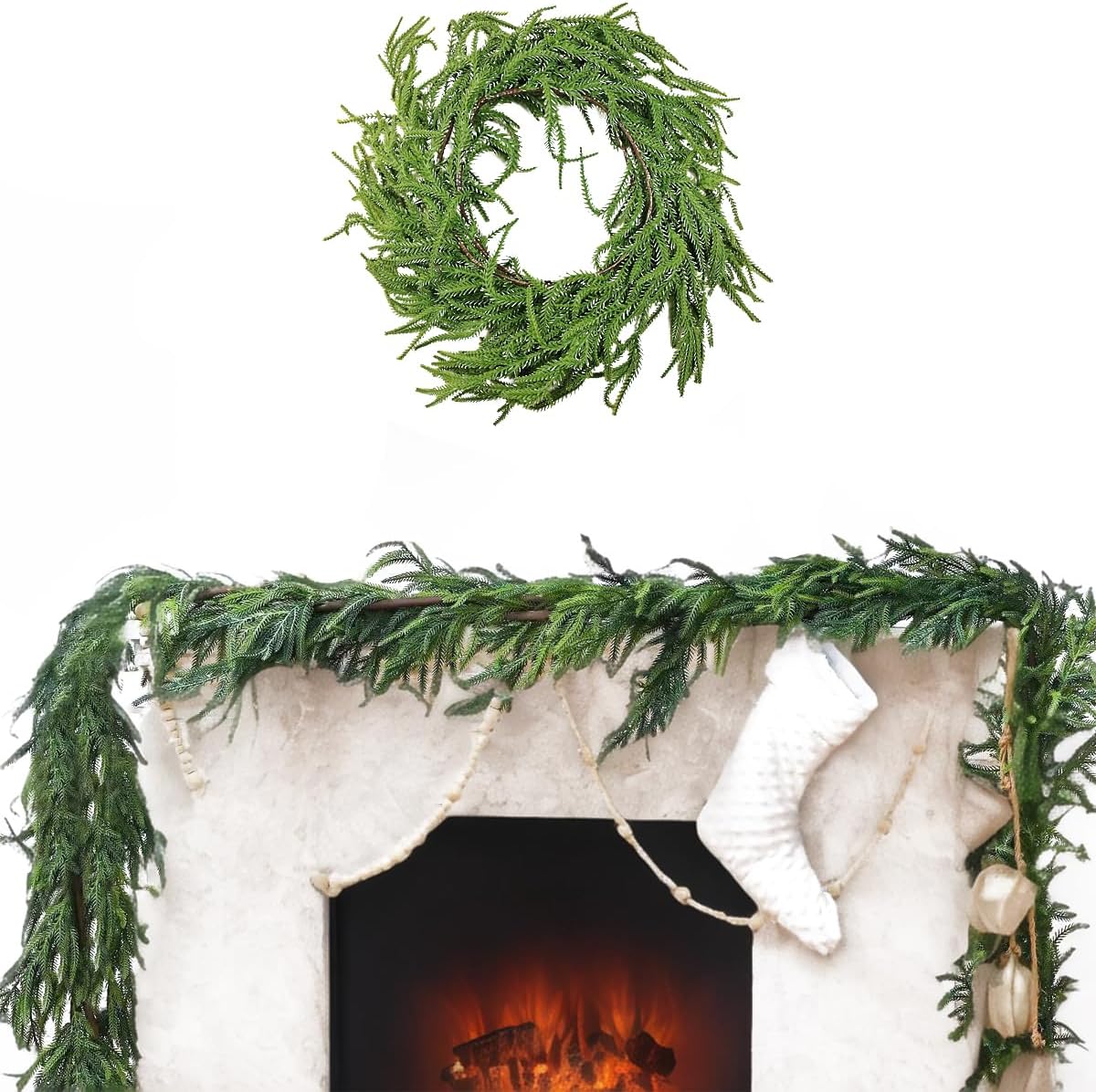 NSBELL 2PCS 6Ft Artificial Norfolk Pine Garlands, Real Touch Winter Pine Garland, Green Artificial Greenery Garland for Table, Mantle, Wall, Indoor, Outdoor Christmas Decorations - Image 6