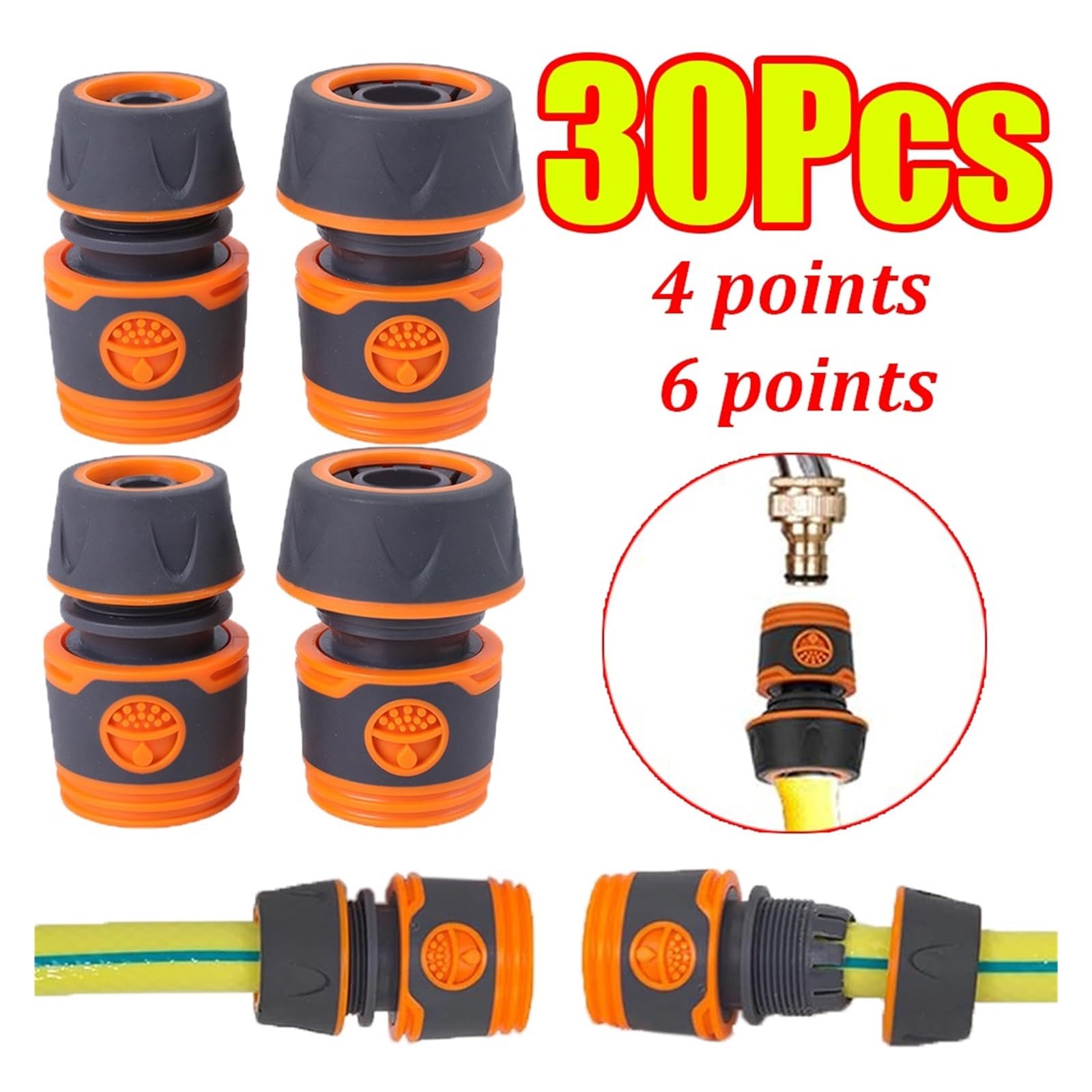 Accesorios for mangueras de jardín conexión rápida, adaptador 1/2 3/4, conector a prueba fugas, juntas reparación tubos riego, 1-30 Uds(A -4 points,20Pcs)