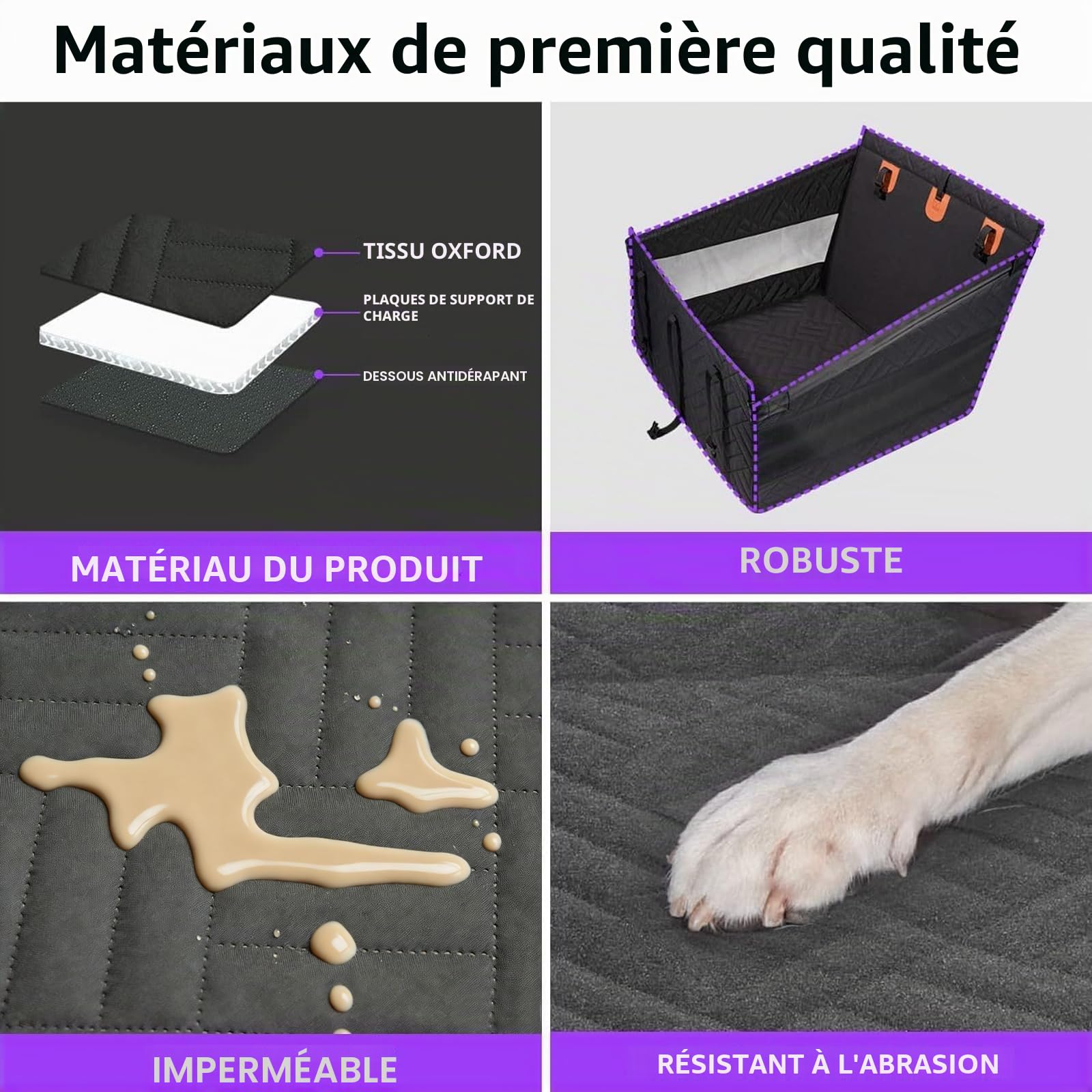Siège Auto pour Chien Grand Format 73x53x53 cm – Panier Voiture Chien Sécurisé avec 4 Sangles – Pliable, Imperméable, Anti-Rayures – Convient Petits, Moyens et Grands Chiens Jusqu’à 50 kg