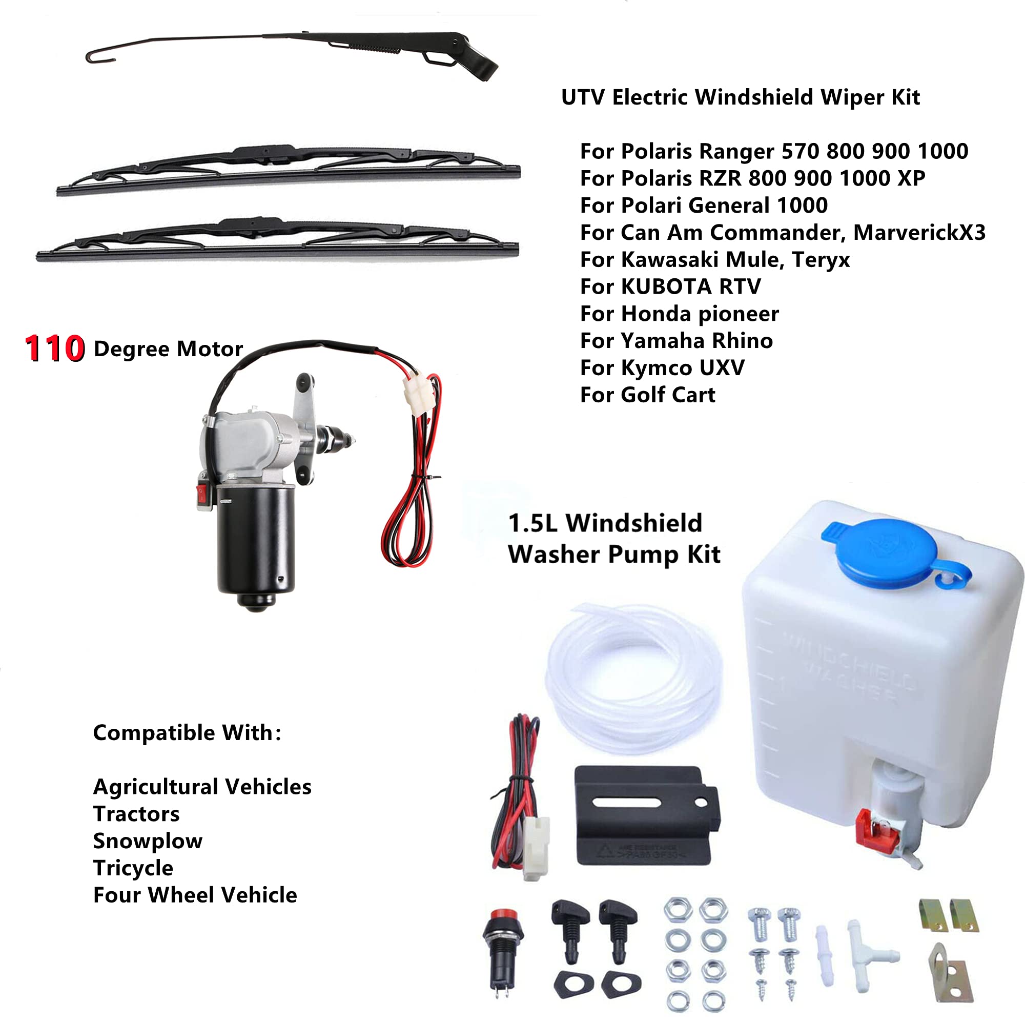 Moteur Électrique 12V UTV Essuie-Glace Avec Kit De Pompe Lave-Glace Pour UTV - RZR 570 800 900 1000