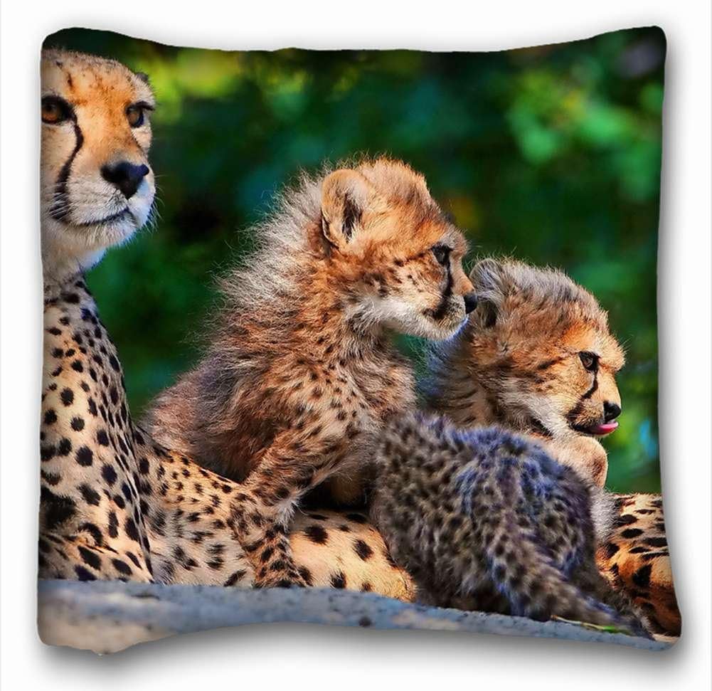 Decorative Square Throw Pillow Case Animals cheetah Family