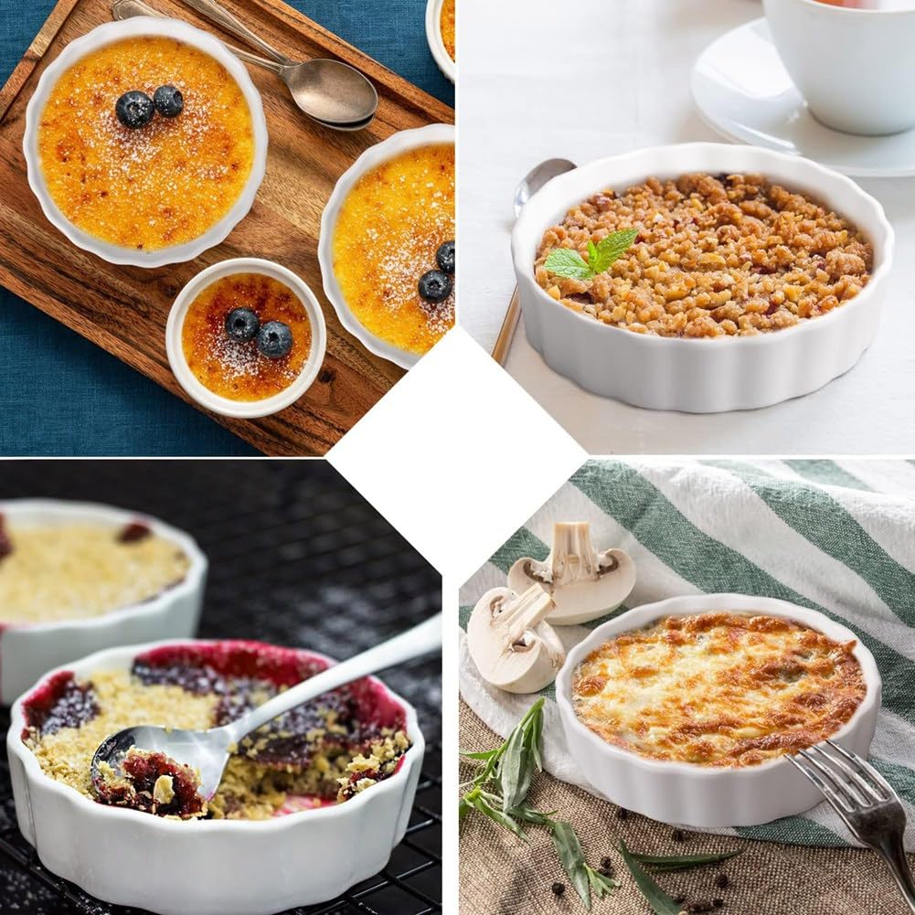 Ramequins à Crème Brûlée de 5 Oz, Plats à Quiche Cannelés Ronds, Moule à, Ramequins Allant au Four pour la Cuisson, Soufflé, Ramequins, Paquet de 6