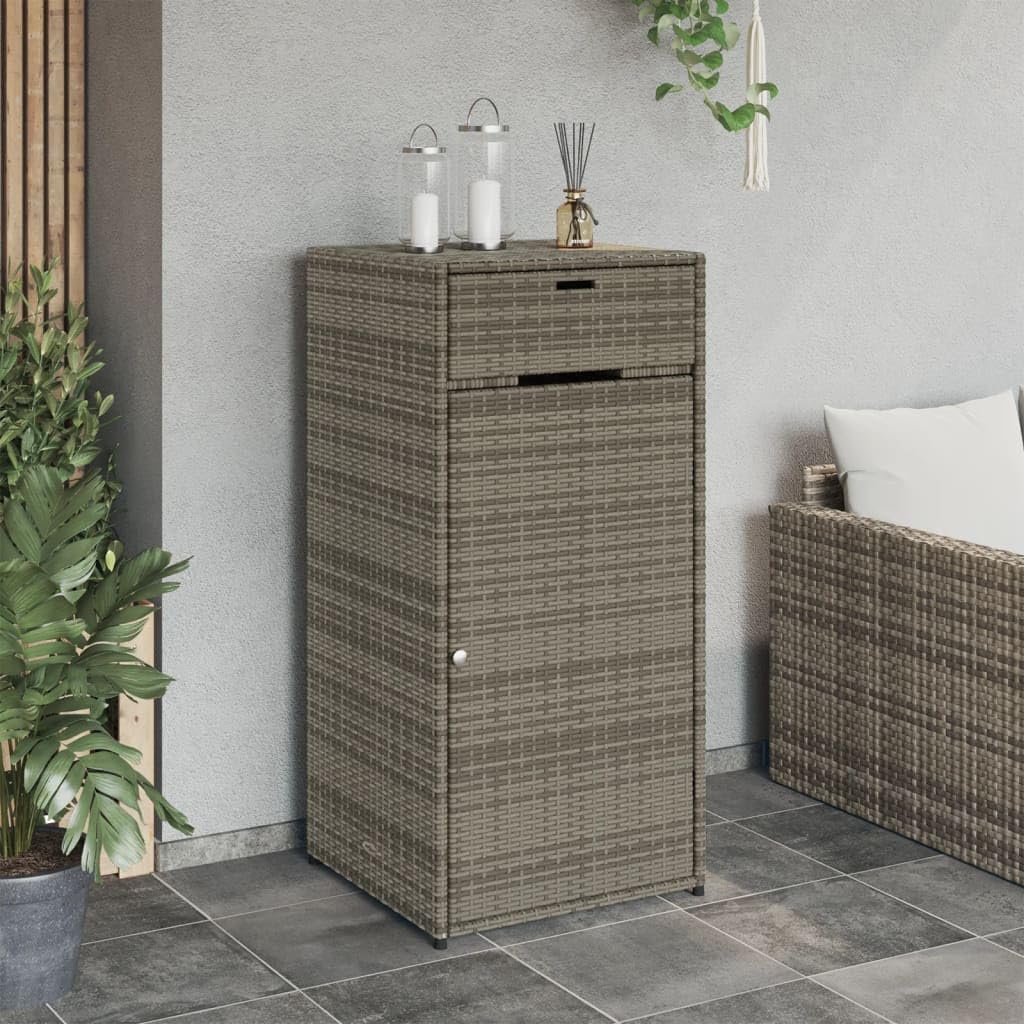 KOIECETA Gartenschrank Geräteschrank mit viel Stauraum Beistellschrank Schrank mit Türen Balkonschrank Terrassenschrank Poly Rattan (Grau, 55x55x111 cm)
