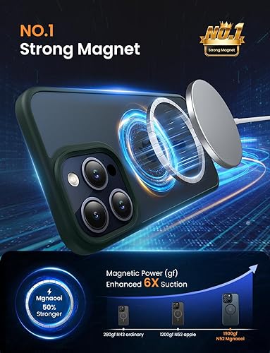 Miniatura 9 de Mgnaooi Funda magnética para iPhone 11 probada contra caídas de grado militar y compatible con MagSafe parte trasera translúcida mate, antihuellas,
