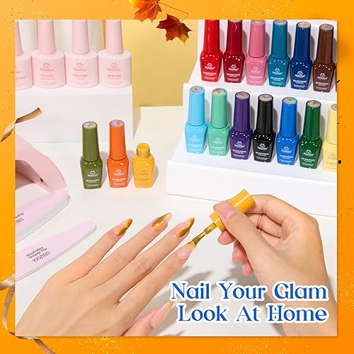 Miniatura 6 de Beetles - Kit de esmalte de uñas de gel con luz UV, 12 colores neutros marrón nude, kit de iniciación de esmalte de uñas de gel de otoño con capa