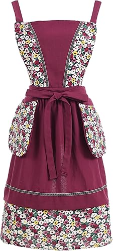 Miniatura 9 de Delantales de cocina para mujer con bolsillos, lindo delantal vintage de chef, delantal pinafore para jardinería, cocina, horneado, pintura Mostaza