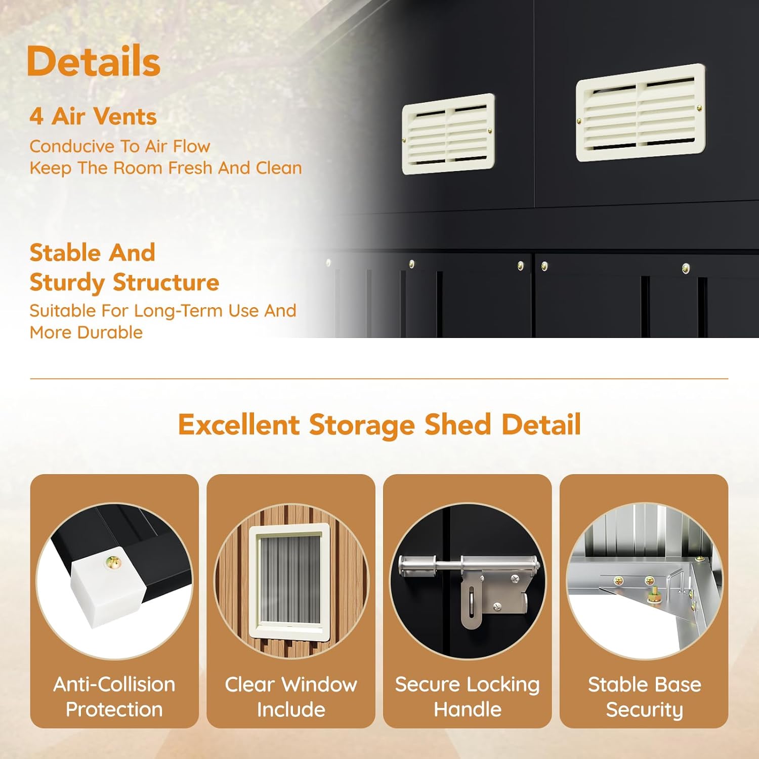 Panovue 10X12 FT Outdoor Steel Storage Shed with Lockable Doors, 2 Windows, Garden Shed with Metal Frame Floor, Ideal for Backyard, Patio Storage,Chicken Coop(Wood Panels Not Included)