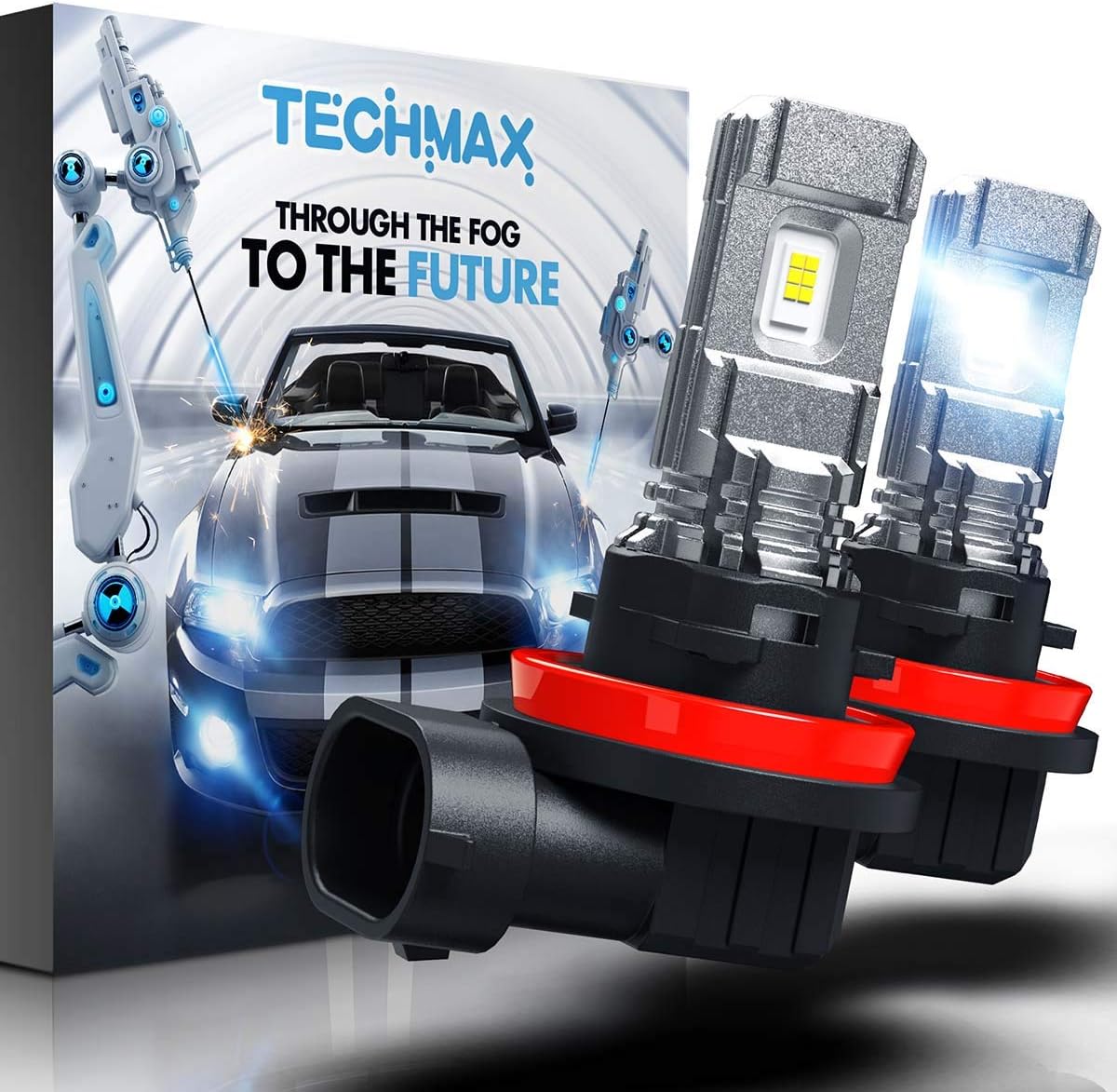 TECHMAX H11 LED Fog Light Bulb,H8 DRL 6000K Xenon White 2800LM 60W 320°Beam Angle Pack of 2