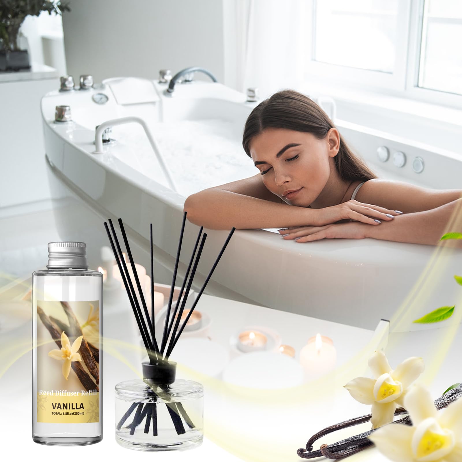 SCENTORINI Difusor De Fragancia Para Habitación Vainilla200ML Recambio De Aceite Esencia, Ambientadores De Hogar Fragancia Duradera Para El Hogar, Baño y Decoración De Habitación