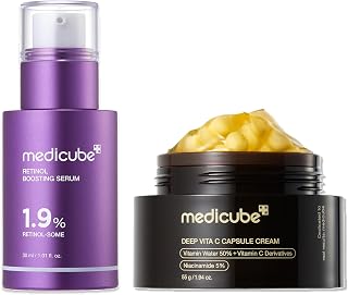 medicube Retinol & Vitamin C Radiance Duo: Retinol Boosting Serum and Deep Vita Capsule Cream | Peptides, Vitamin C Capsules for Fimer-Looking Skin, Radiance and Dull Skin | Korean Skincare