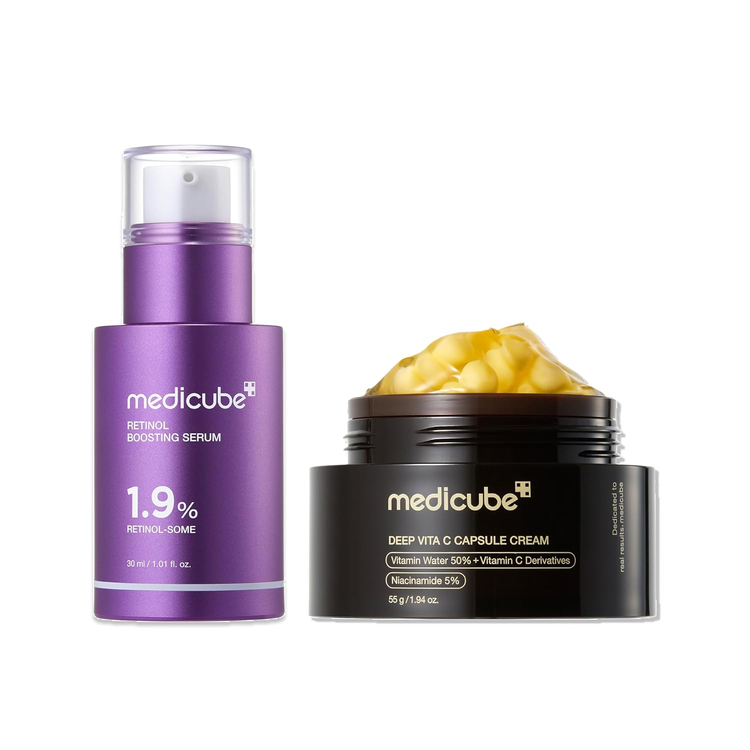 medicube Retinol & Vitamin C Radiance Duo: Retinol Boosting Serum and Deep Vita Capsule Cream | Peptides, Vitamin C Capsules for Fimer-Looking Skin, Radiance and Dull Skin | Korean Skincare