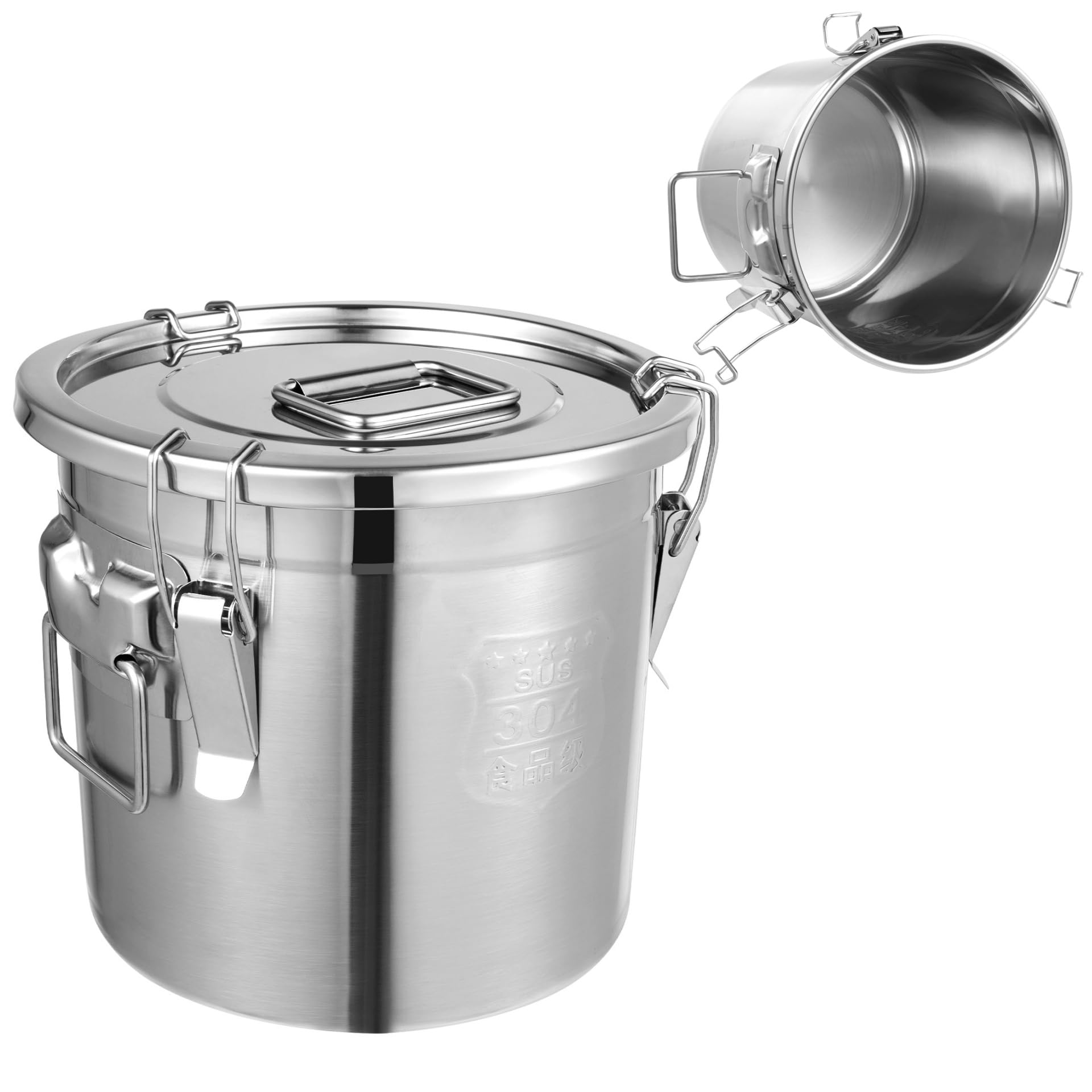 Cubo de cereales de acero inoxidable, 12 L, con cierre de 3 vías, recipiente hermético (acero inoxidable 304), para arroz, harina y reservas secas, inoxidable, con junta de silicona y asas