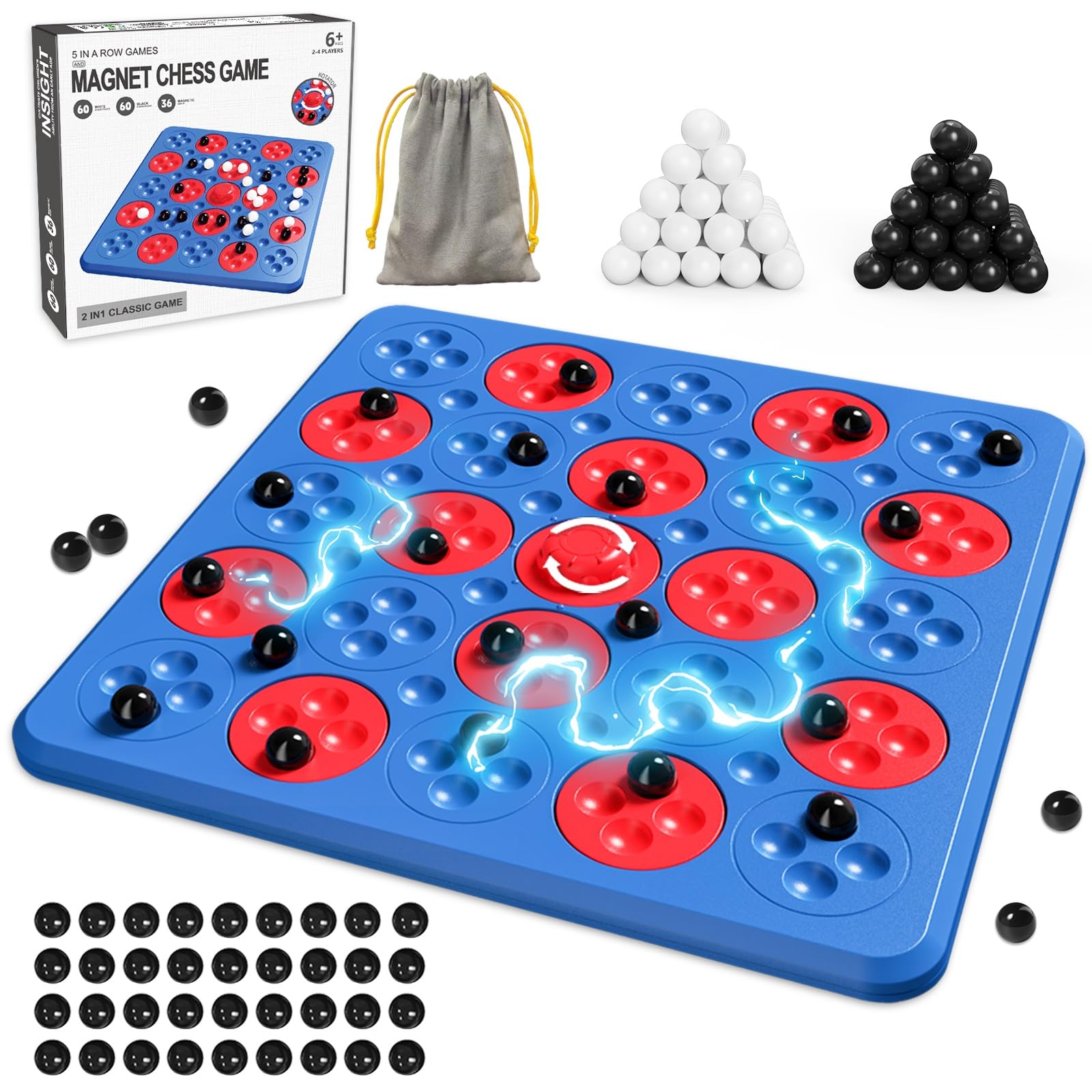 Magnet Chess Game, Magnetic Game Chess for Kids Adults Family Night, 2 in 1 Multiplayer Magnet Game with 36 Pieces & Connect-5-Piece Games, Christmas