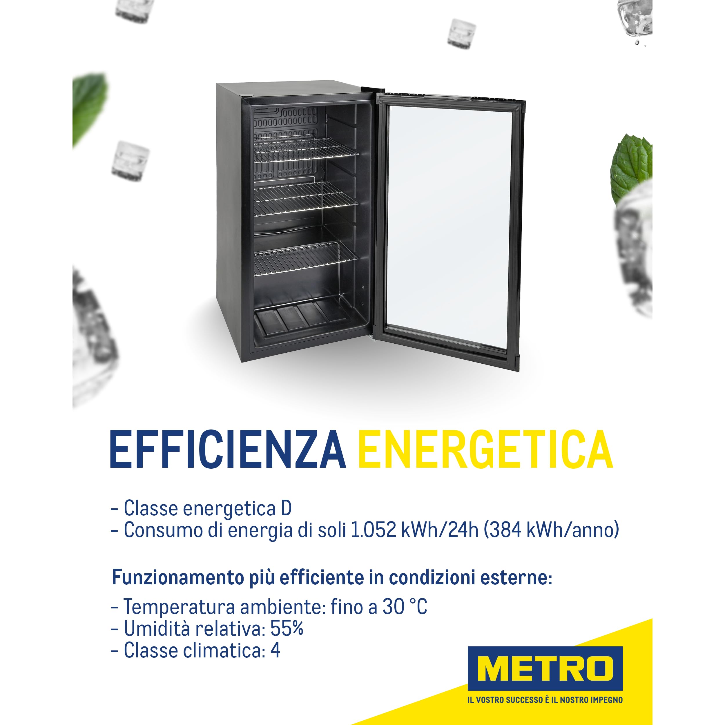 METRO Professional Mini Frigo per Bevande GPC1088 88L 220-240V Porta in Vetro Nero