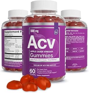 Essential Elements Apple Cider Vinegar Gummies from The Mother - Naturally-Sourced, Vegan ACV with Folic Acid and Vitamin B6 & B12 60 Count