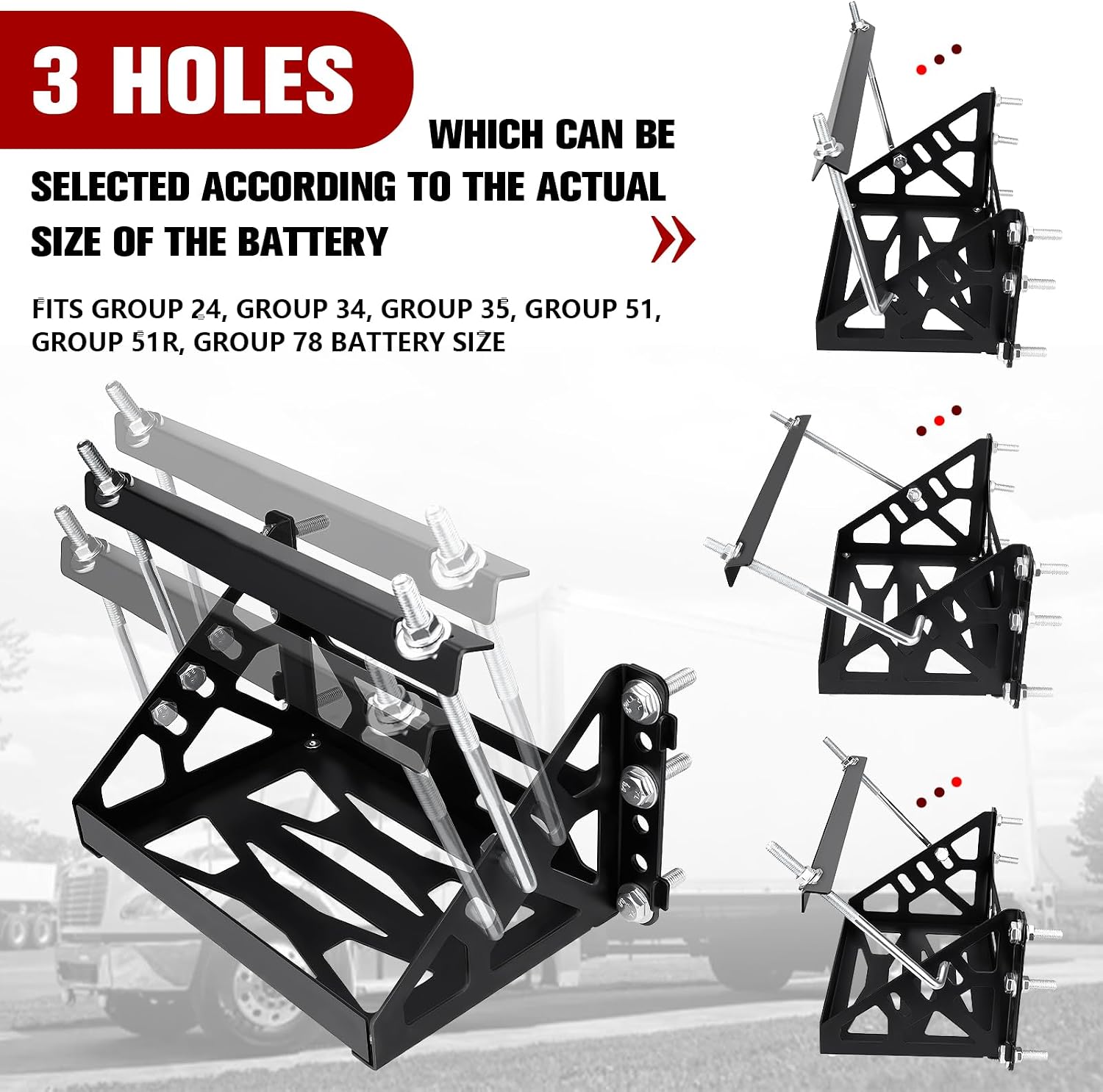 Universal Metal Battery Mounting Tray Box, Easy Bolt-In Battery Tray Bracket with Protective Pads Fits up to a 10.63” × 7.08” × 9.05” Battery, Compatible with RV, Trailer, Boat, Truck Group 24 Battery