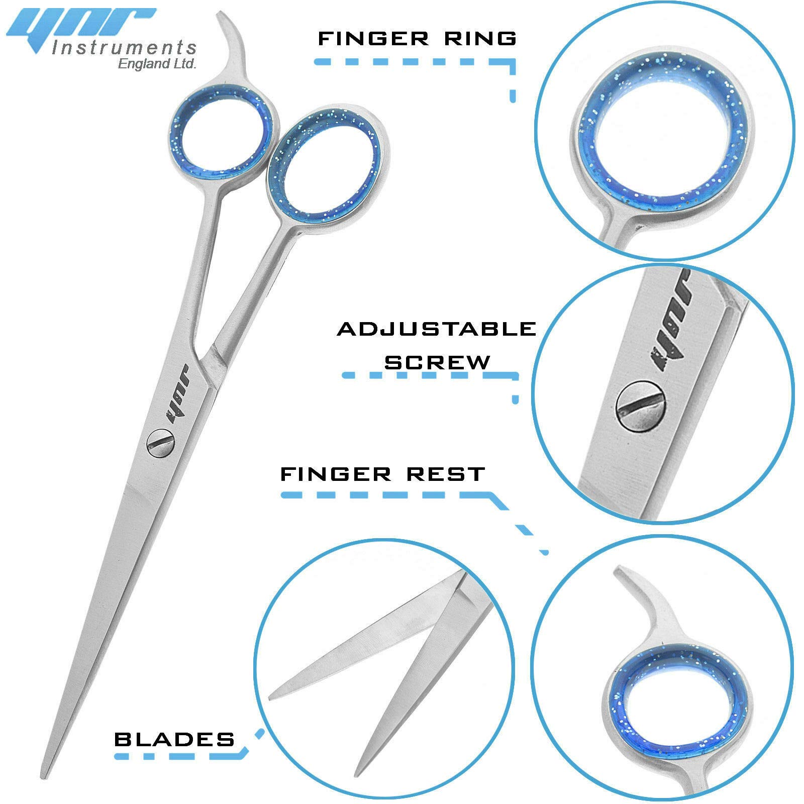Ynr Professional Hairdresser Straight Scissors Hair Cutting Scissors for Hairdressers - 6.5 Inch Overall with Adjustment Extension Screws 100% Stainless Steel