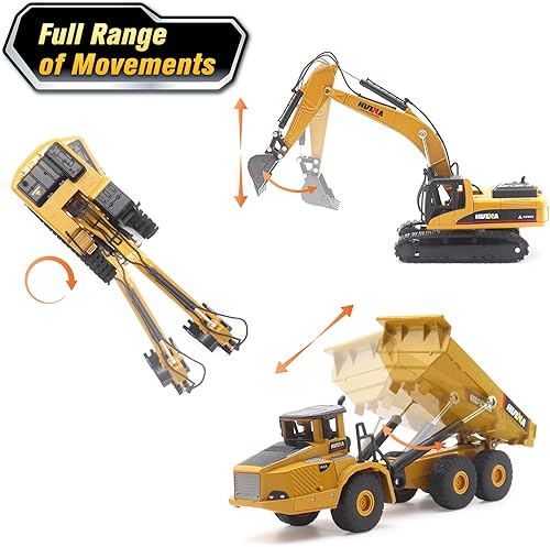 Miniatura 9 de Mostop Camión de construcción de juguete 3 en 1 Minicargadora con carretilla elevadora de metal y pala de agarre, carretilla elevadora de metal con