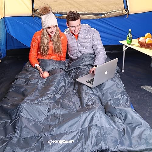 Miniatura 2 de KingCamp Saco de dormir doble para campamento, impermeable, ligero, suave, tamaño Queen, 2 personas, para adultos, adolescentes, senderismo,
