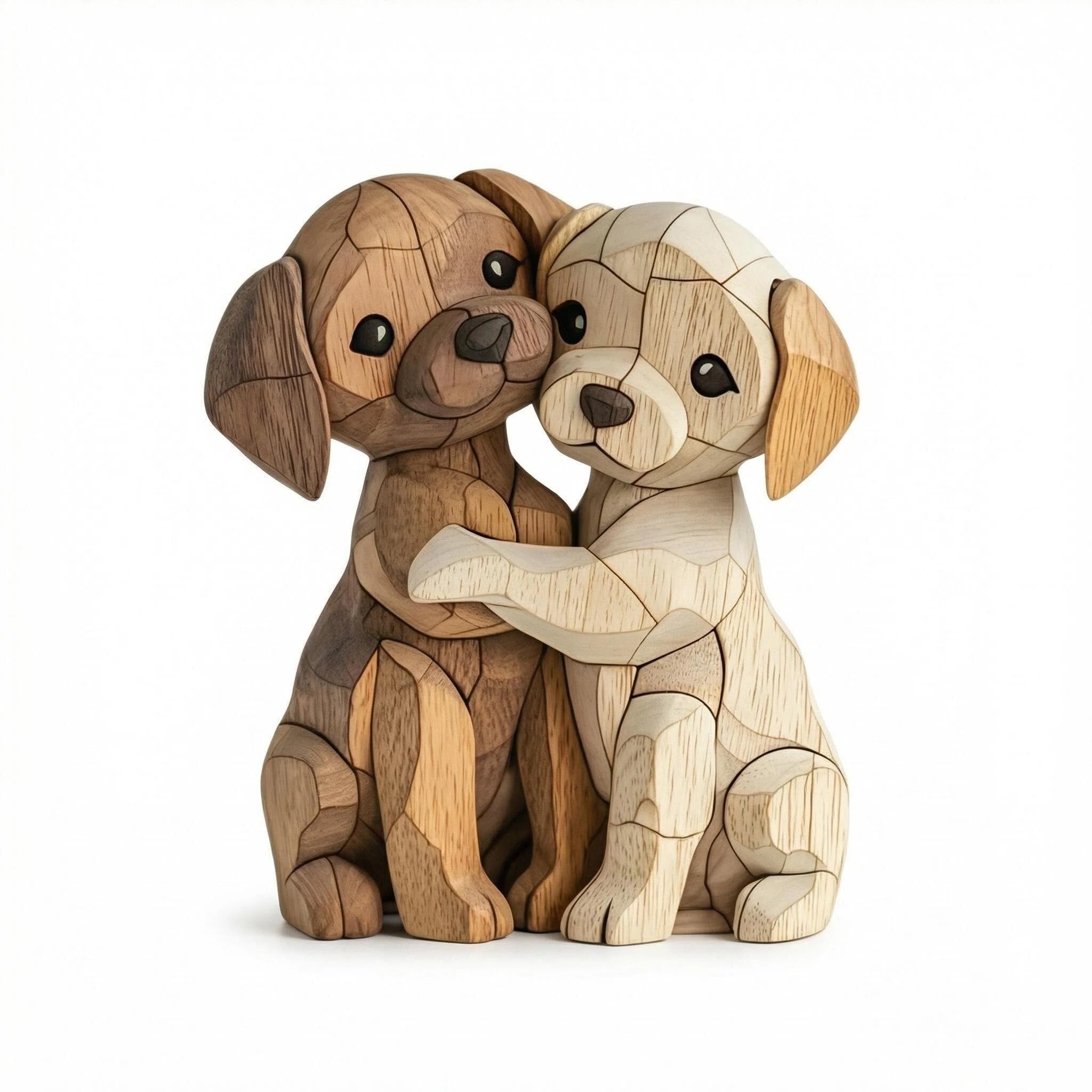 Comforso 2D Solid Wood Dog Ornaments, Natural Wooden Animal Statue for Shelves & Desks, Handmade Living Room Accessories, Minimalist Ornaments for Living Room, Gift for Dog Lovers (20x17cm)