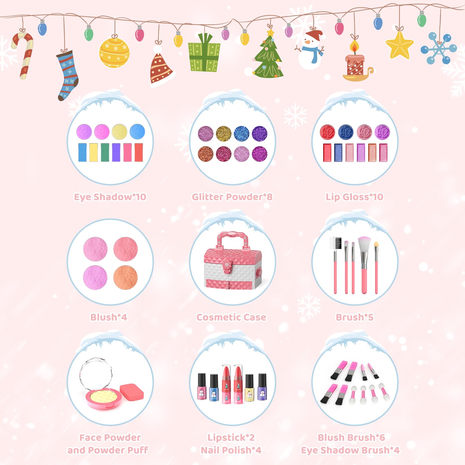GirlsHome Kids Makeup Set for Girl 56 Pcs Washable Real Cosmetic, Non-Toxic Frozen Toys Toddler Makeup Kit, Frozen Princess Dress up Kit Christmas & Birthday Girl Gift for 3-12 (Frozen Pink)