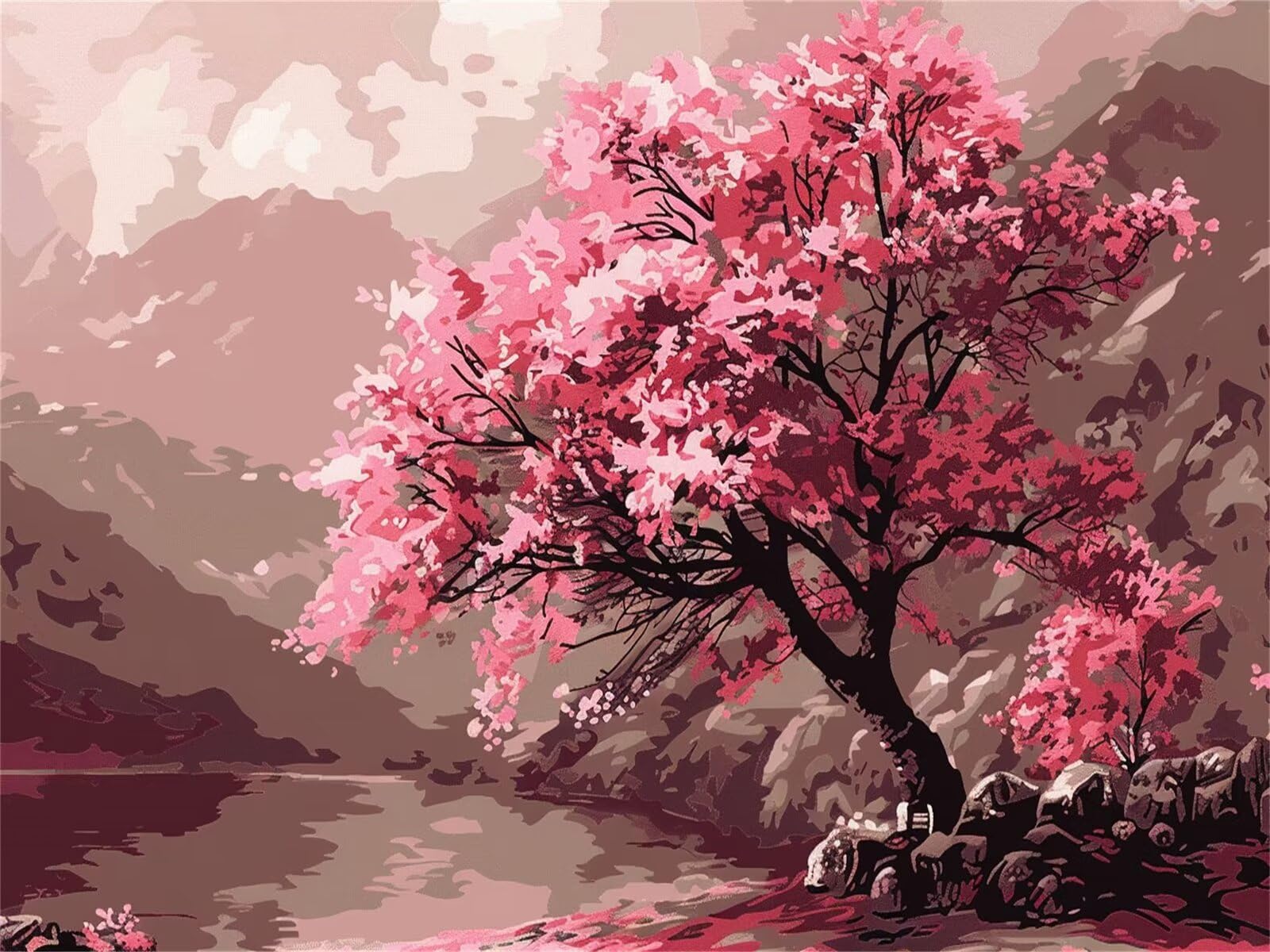 Formeyart Pintura Por Números Para Adultos Con Marco – Lienzo De Cerezos, Kit Creativo De Manualidades, Regalo Original Para Cumpleaños O Navidad, Incluye Pinceles Y Pigmentos