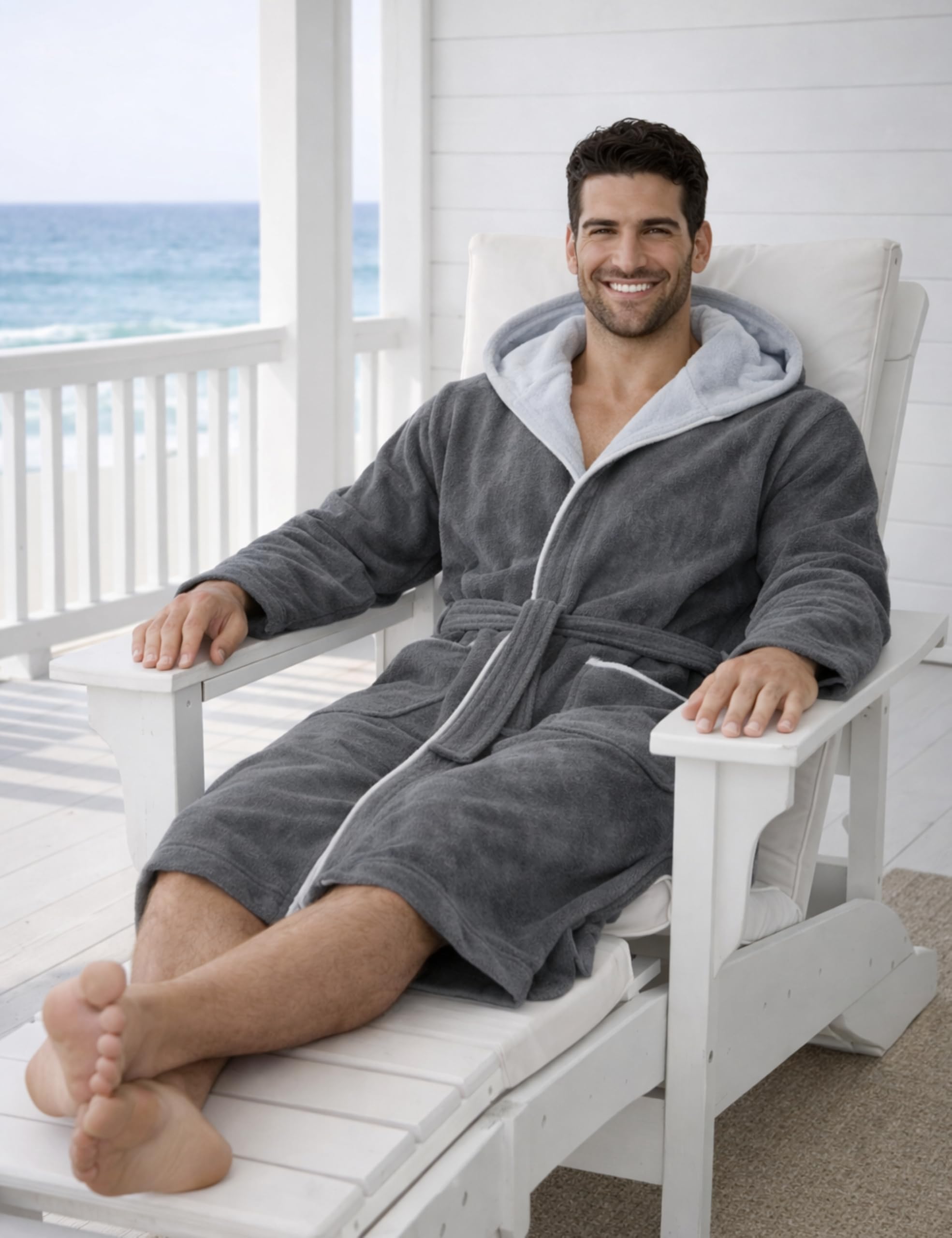Morgenstern Bademantel Herren Frottee Baumwolle Kapuze Finn | 100% Baumwolle, weicher Frottee, Kapuze, Taschen und Bindegürtel – geprüft auf Schadstoffe, ideal für Sauna und Zuhause