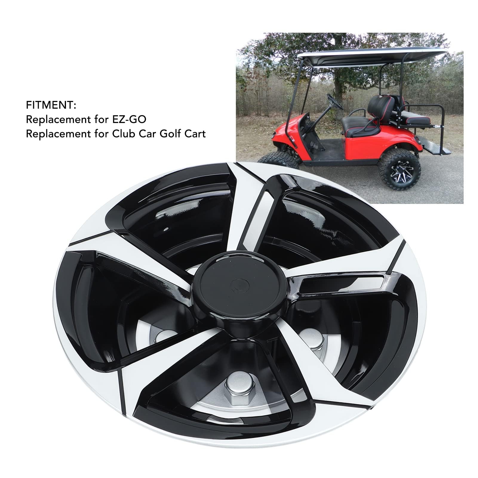 Cars Radnabenkappe für EZ GO Club Cart 8 Zoll Ersatz, Schwarze, Vollständig Umwickelte Radkappen-Felgenschutzverkleidung, 4er-Set, Radnabe, Vollständig Umwickelte