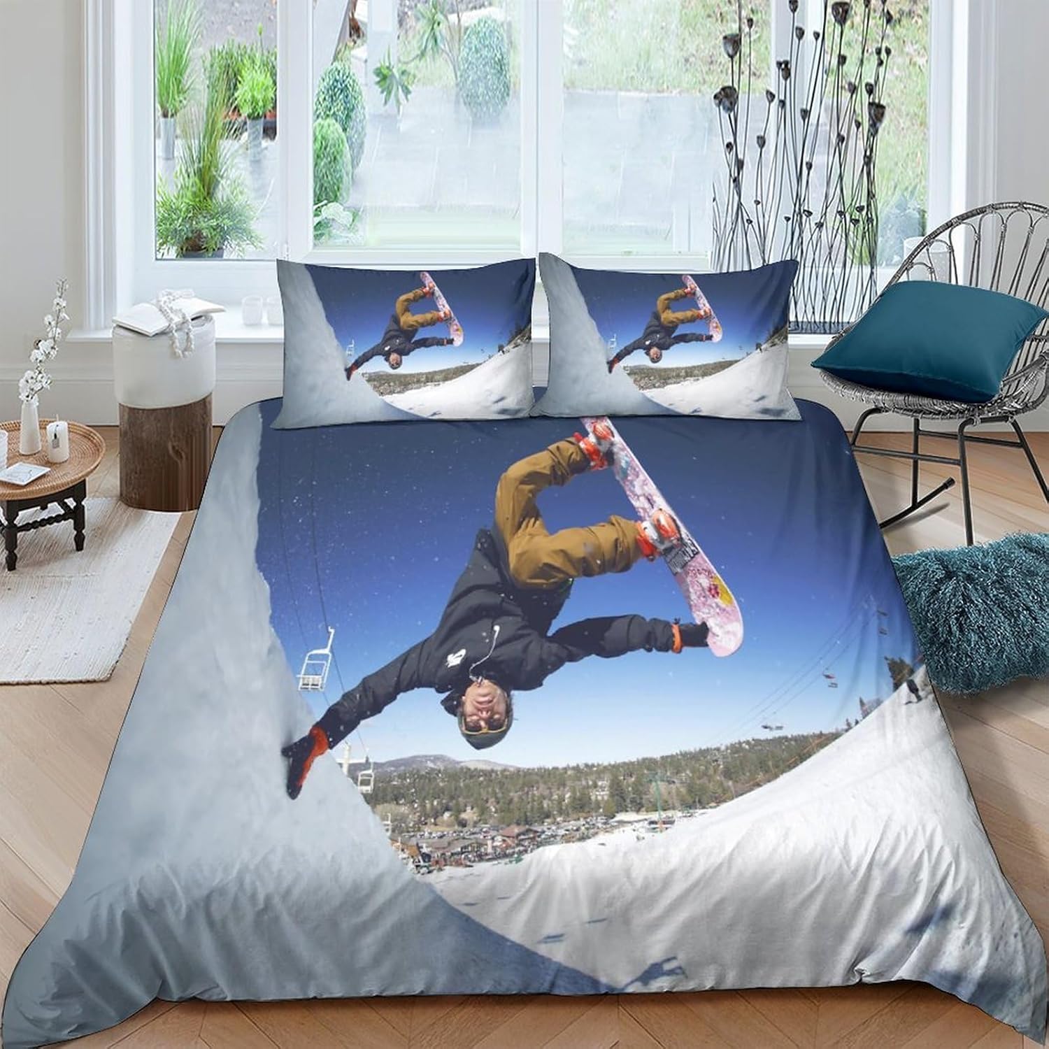 Housse de couette 155x220 cm ski 3D avec 2 taies d'oreiller